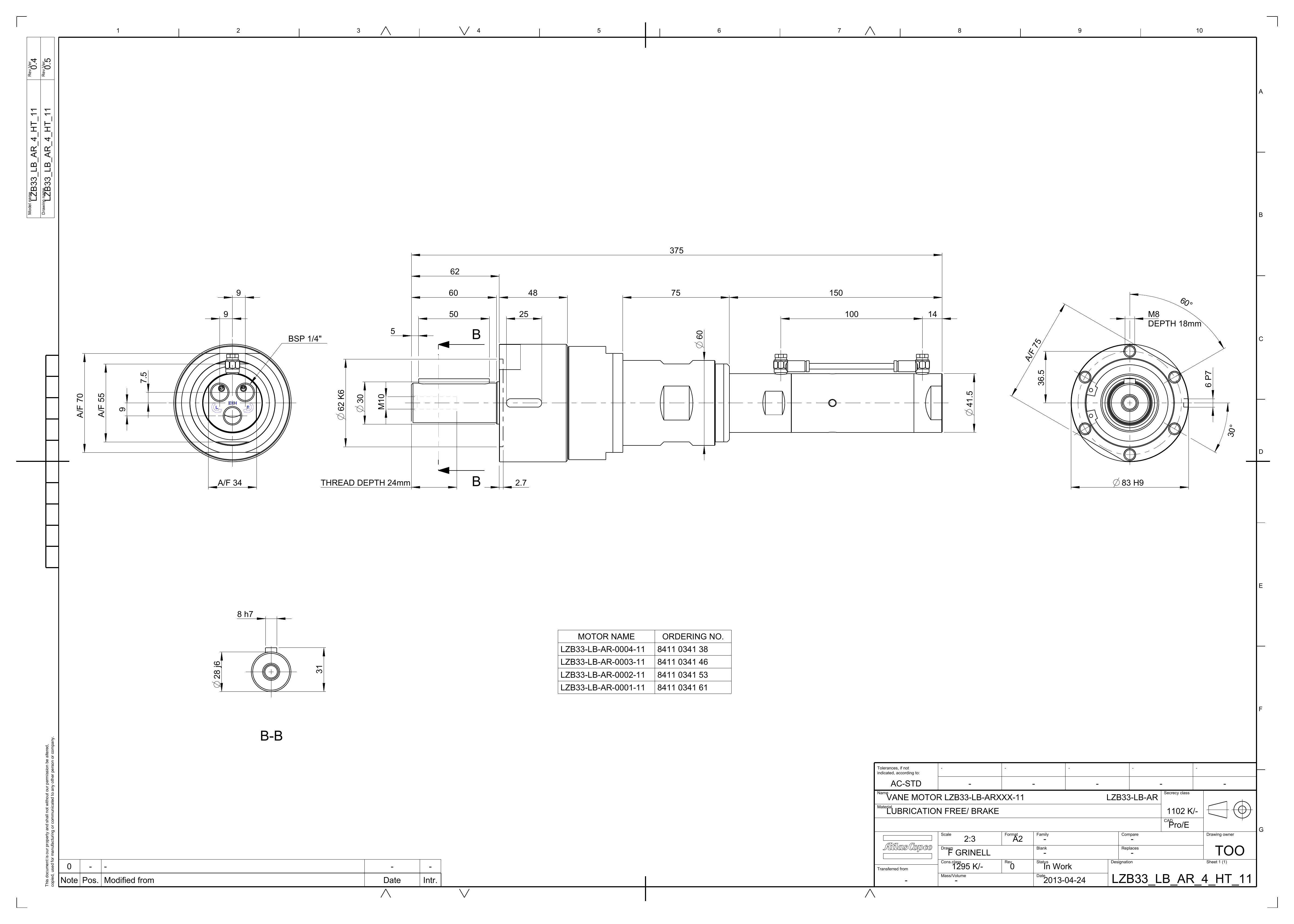 Atlas Copco LZB33-LB-AR0001-11 dimensional drawing