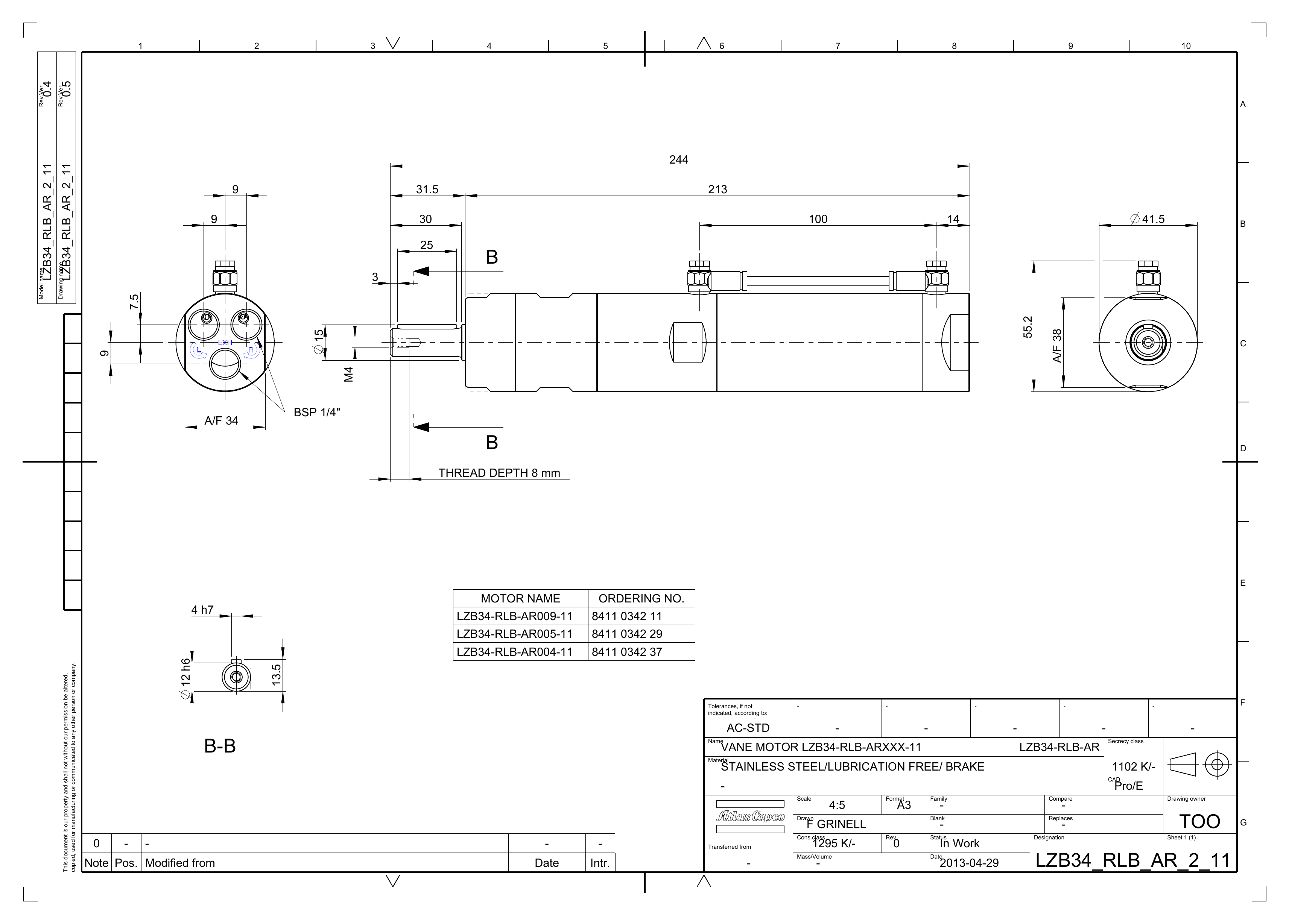 Atlas Copco LZB34-RLB-AR004-11 dimensional drawing