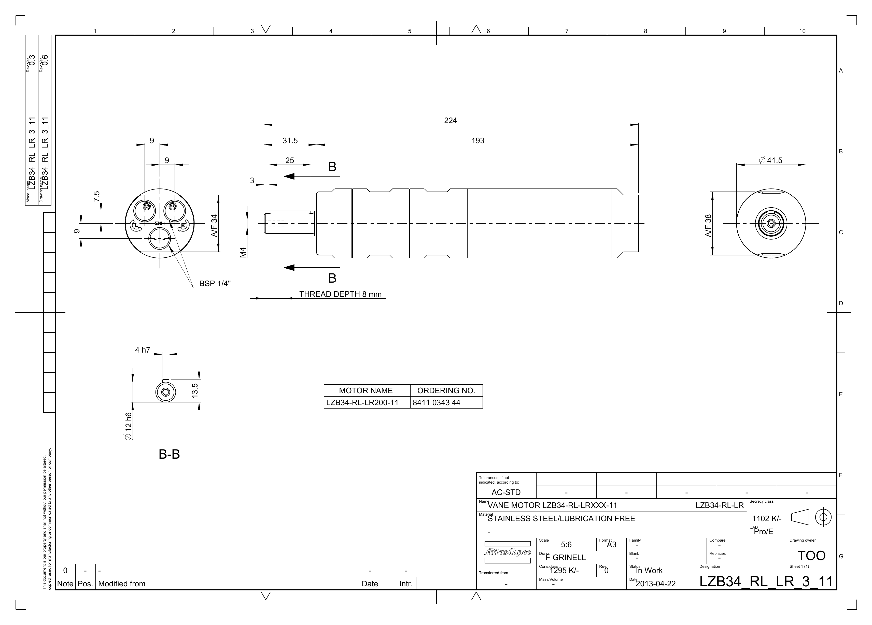 Atlas Copco LZB34-RL-LR200-11 dimensional drawing
