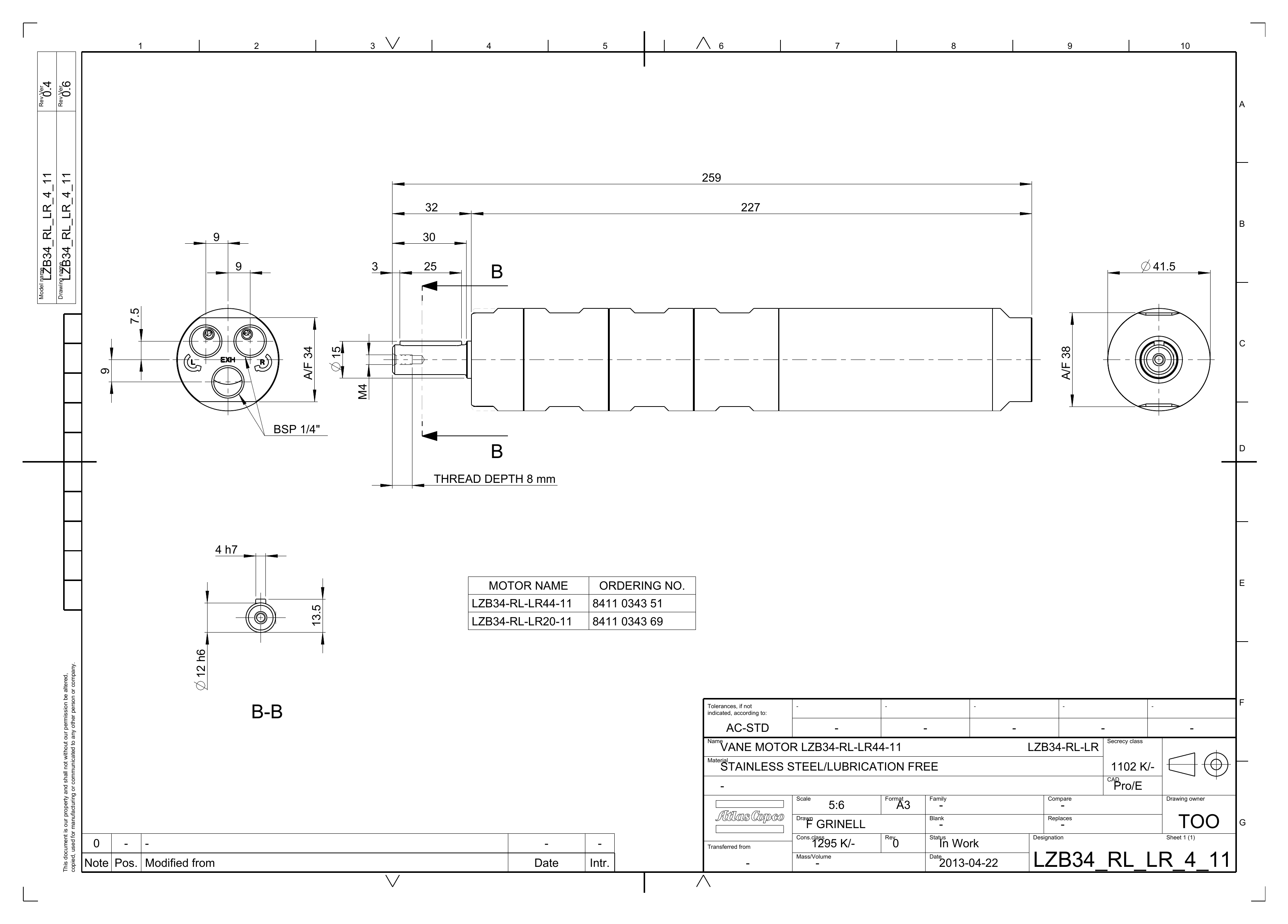 Atlas Copco LZB34-RL-LR44-11 dimensional drawing