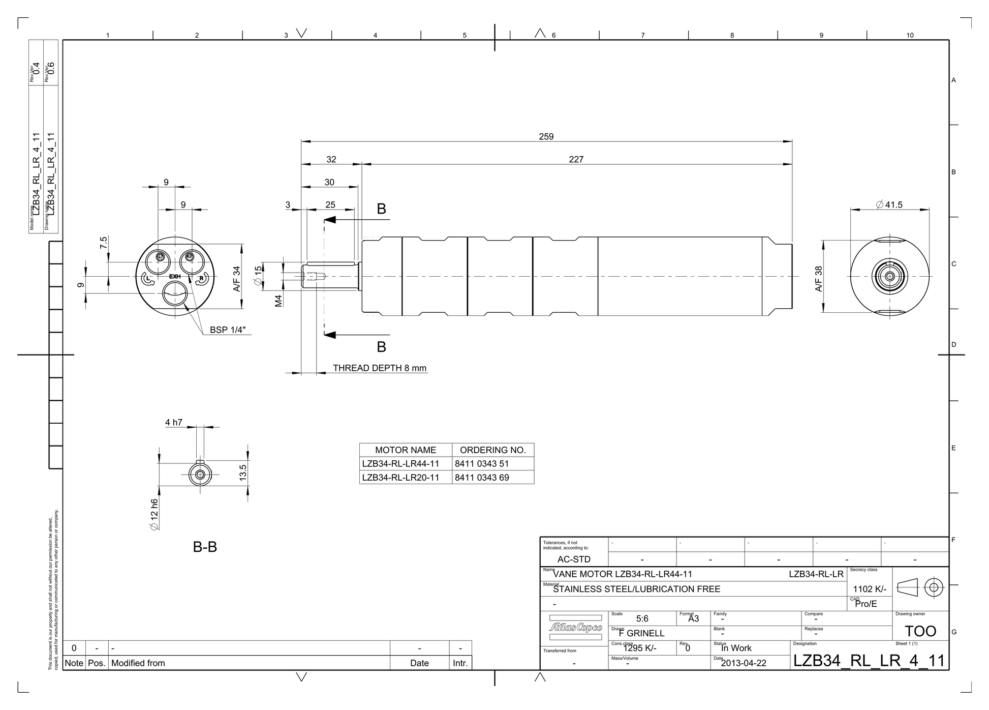 Atlas Copco LZB34-RL-LR20-11 dimensional drawing