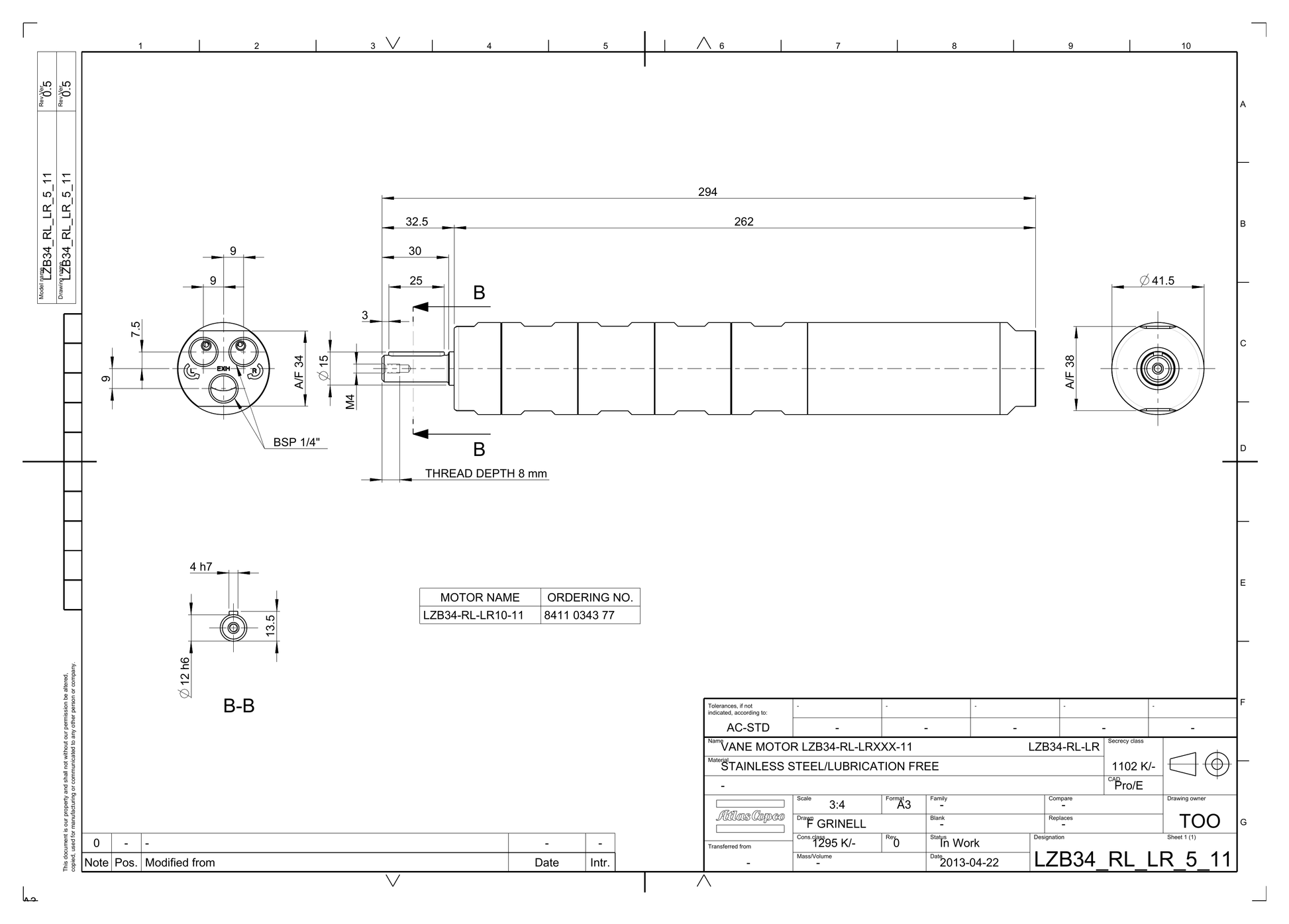 Atlas Copco LZB34-RL-LR10-11 dimensional drawing