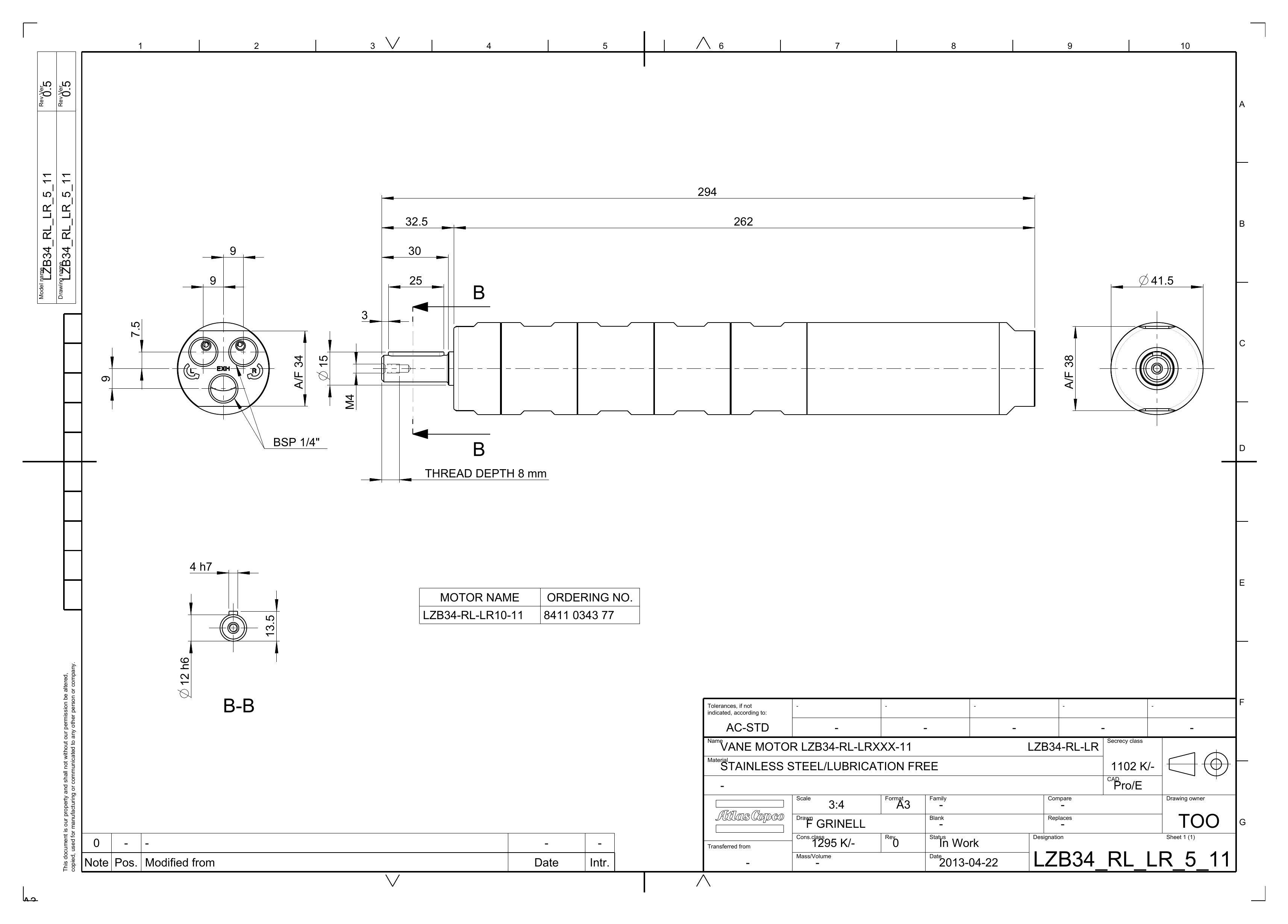 Atlas Copco LZB34-RL-LR10-11 dimensional drawing