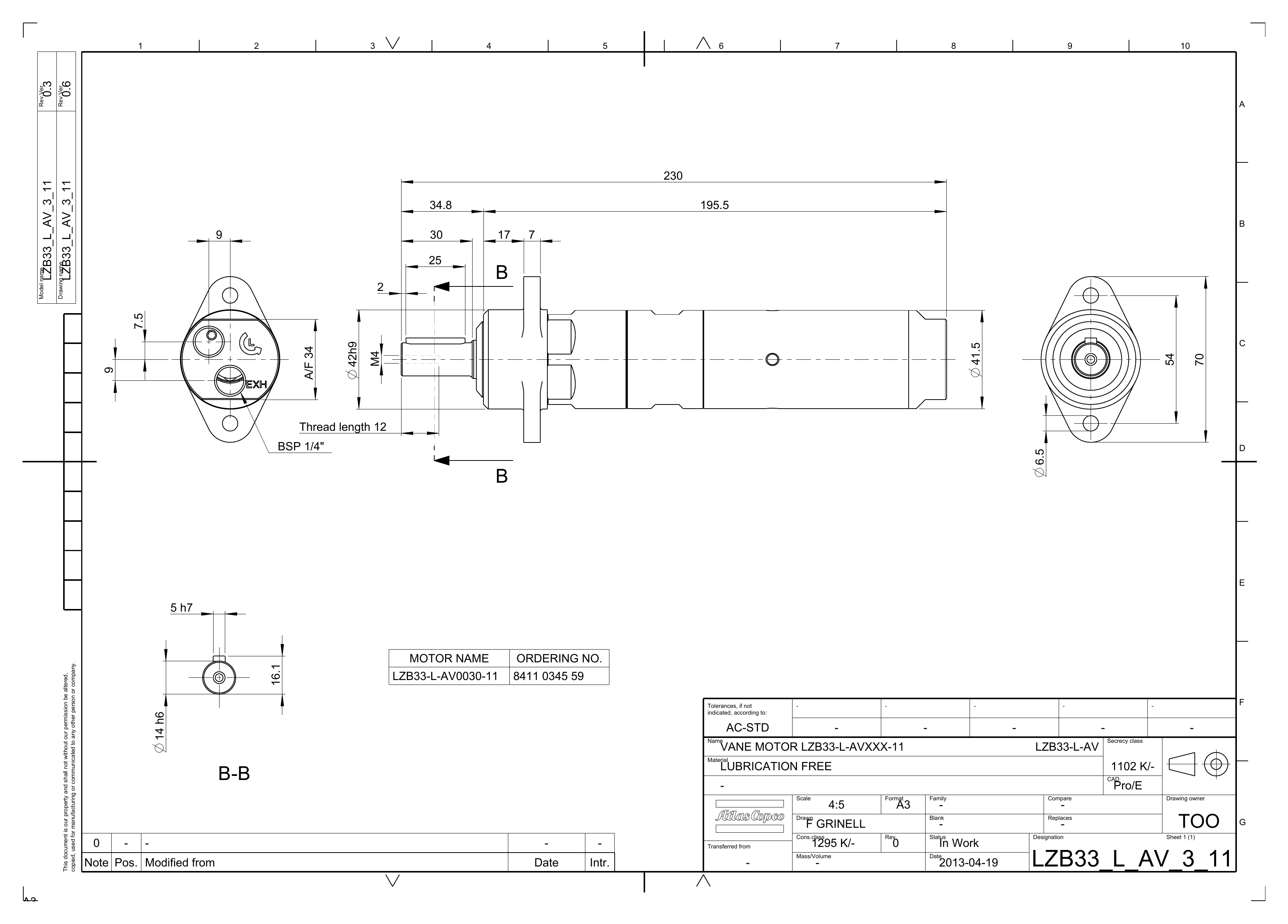 Atlas Copco LZB33-L-AV0030-11 dimensional drawing
