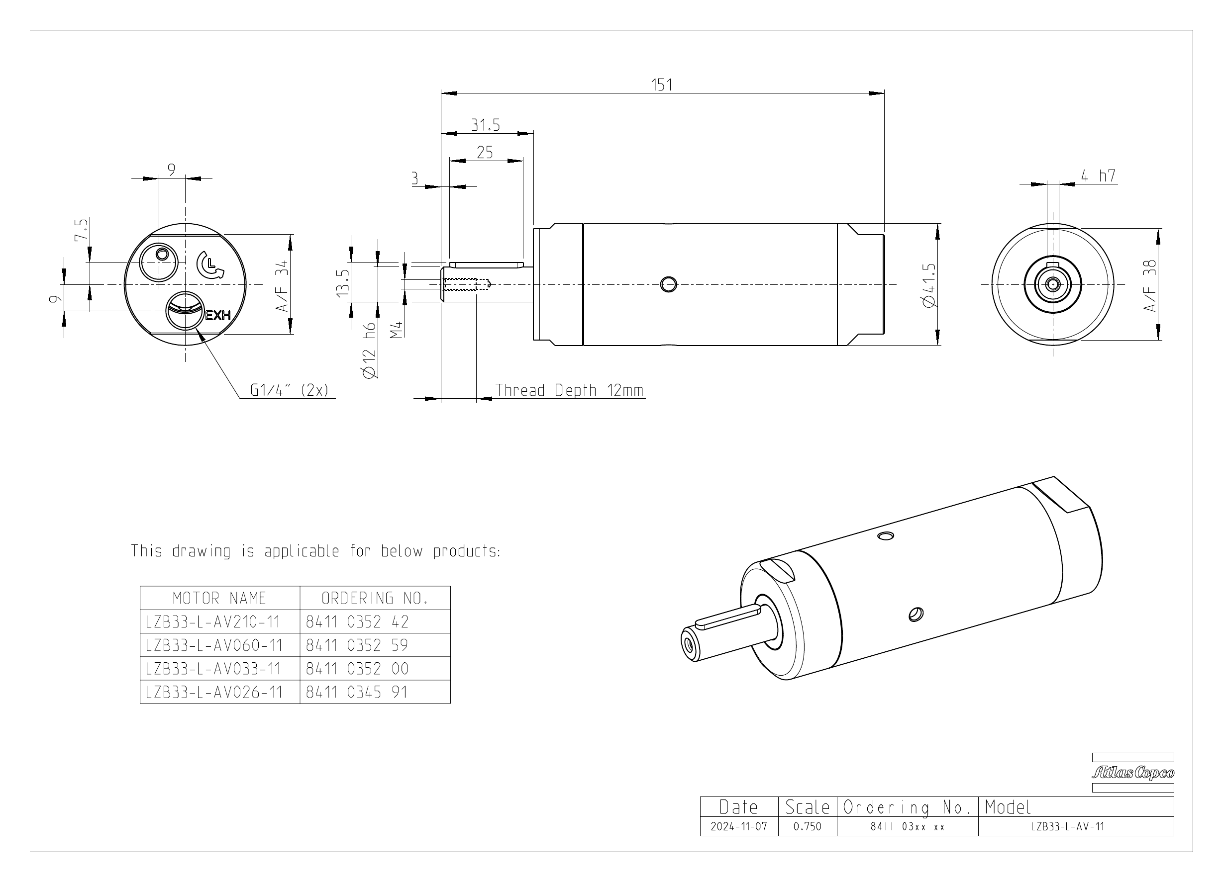 Atlas Copco LZB33-L-AV033-11 dimensional drawing
