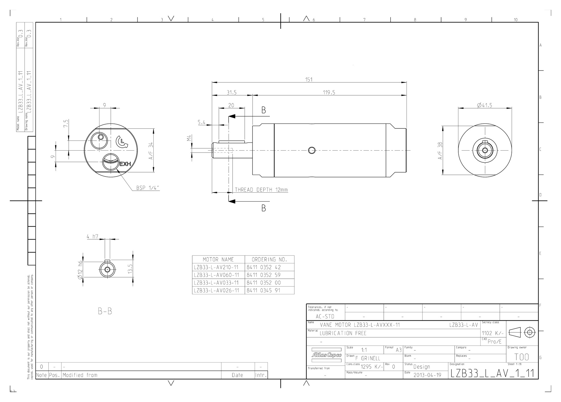 Atlas Copco LZB33-L-AV060-11 dimensional drawing