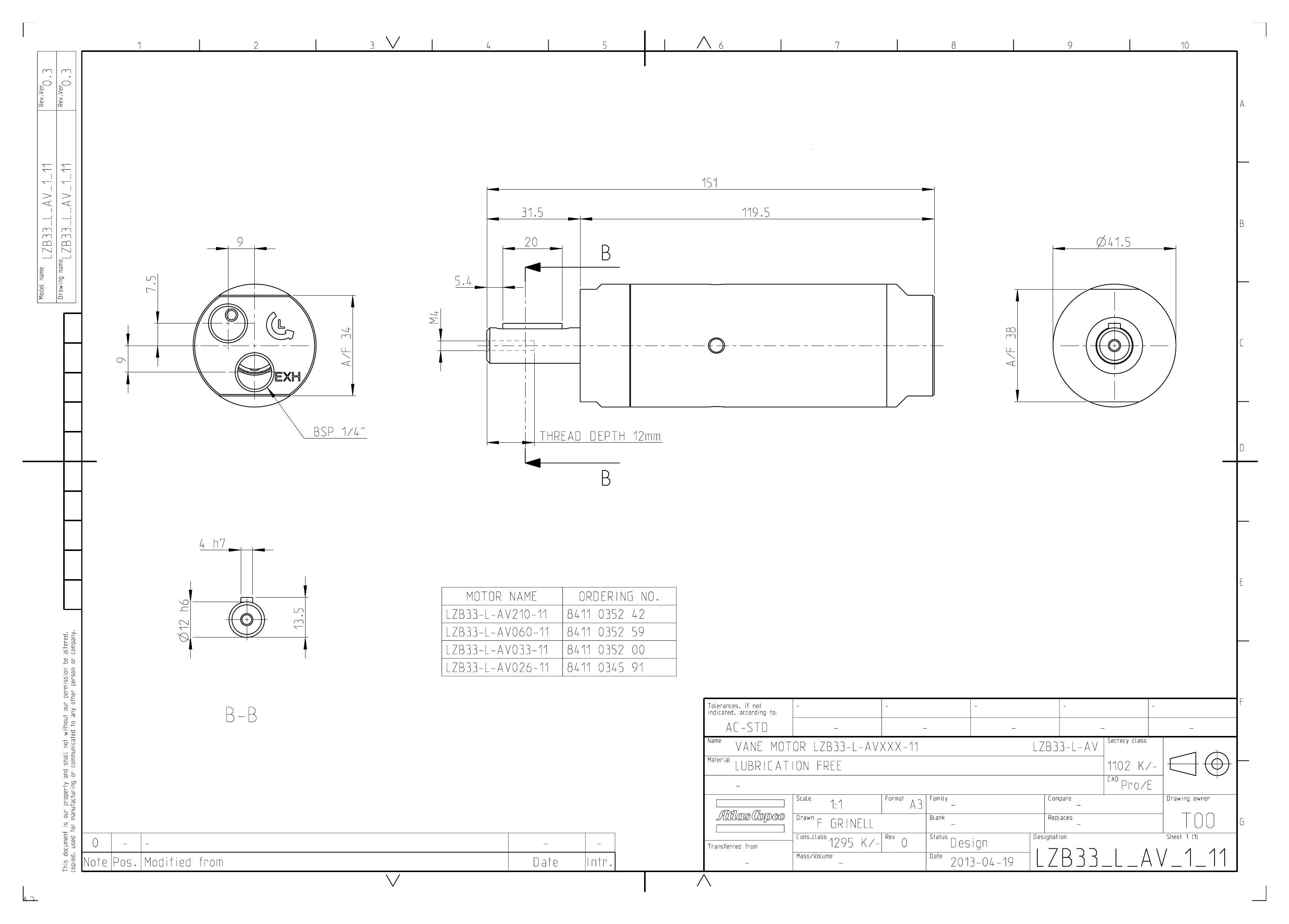 Atlas Copco LZB33-L-AV060-11 dimensional drawing