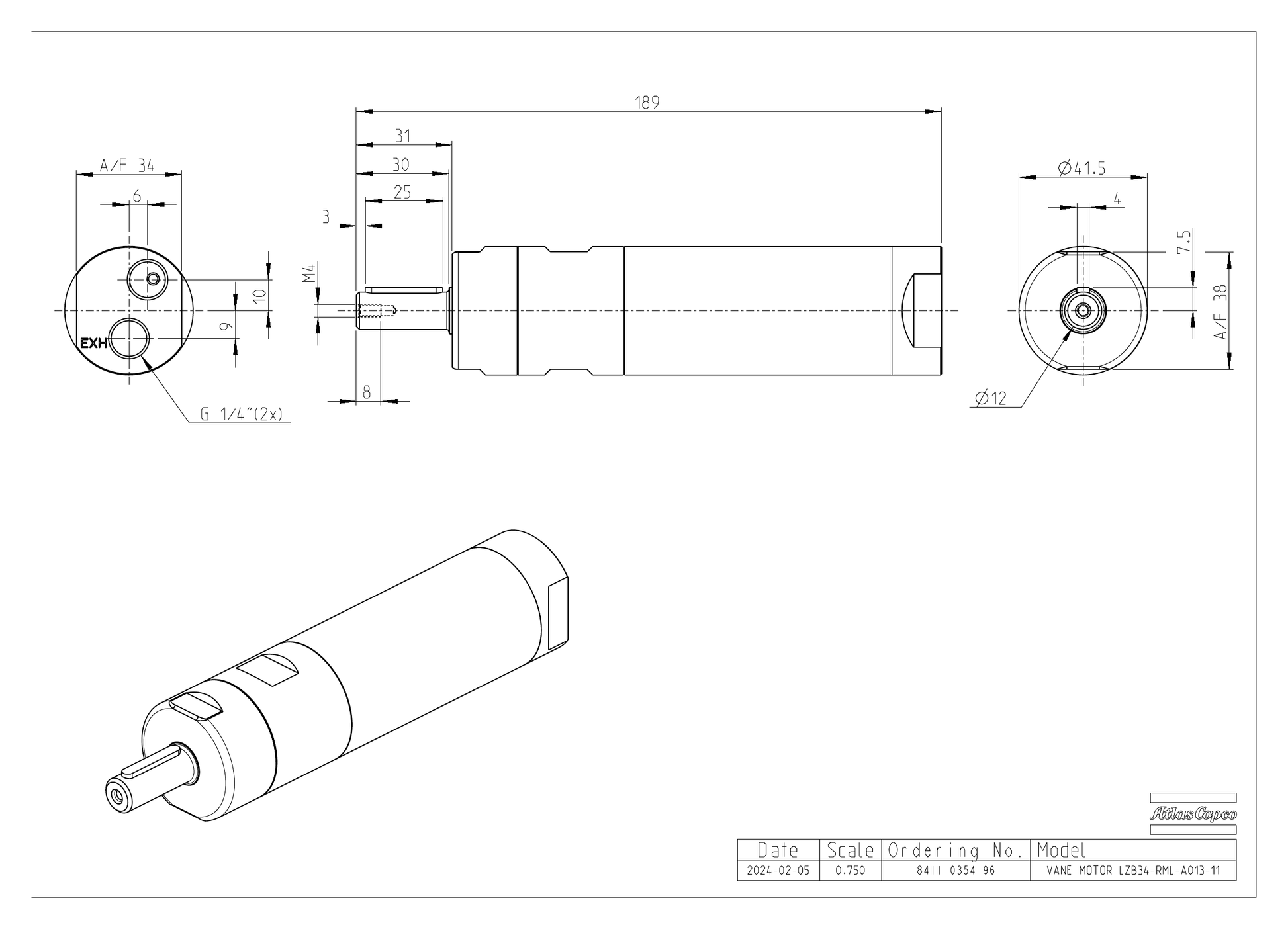 Atlas Copco LZB34-RML-A013-11 dimensional drawing