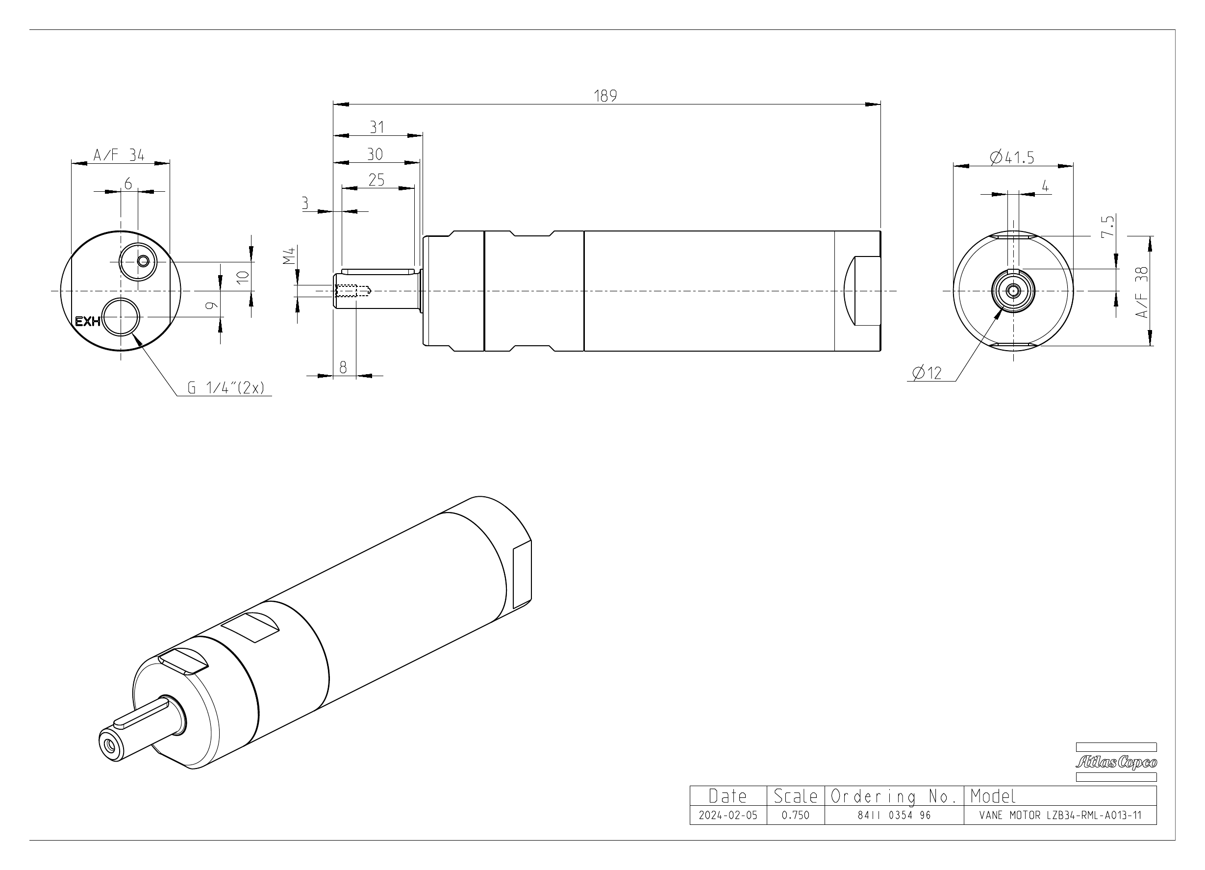 Atlas Copco LZB34-RML-A013-11 dimensional drawing
