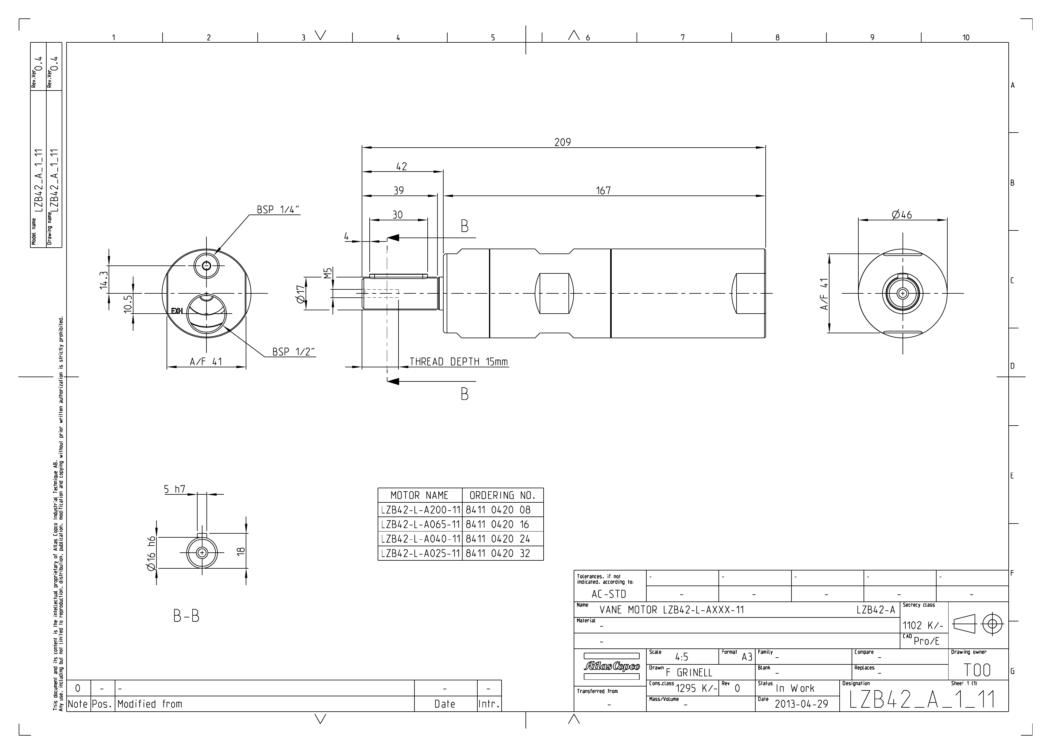 Atlas Copco LZB42-L-A200-11 dimensional drawing