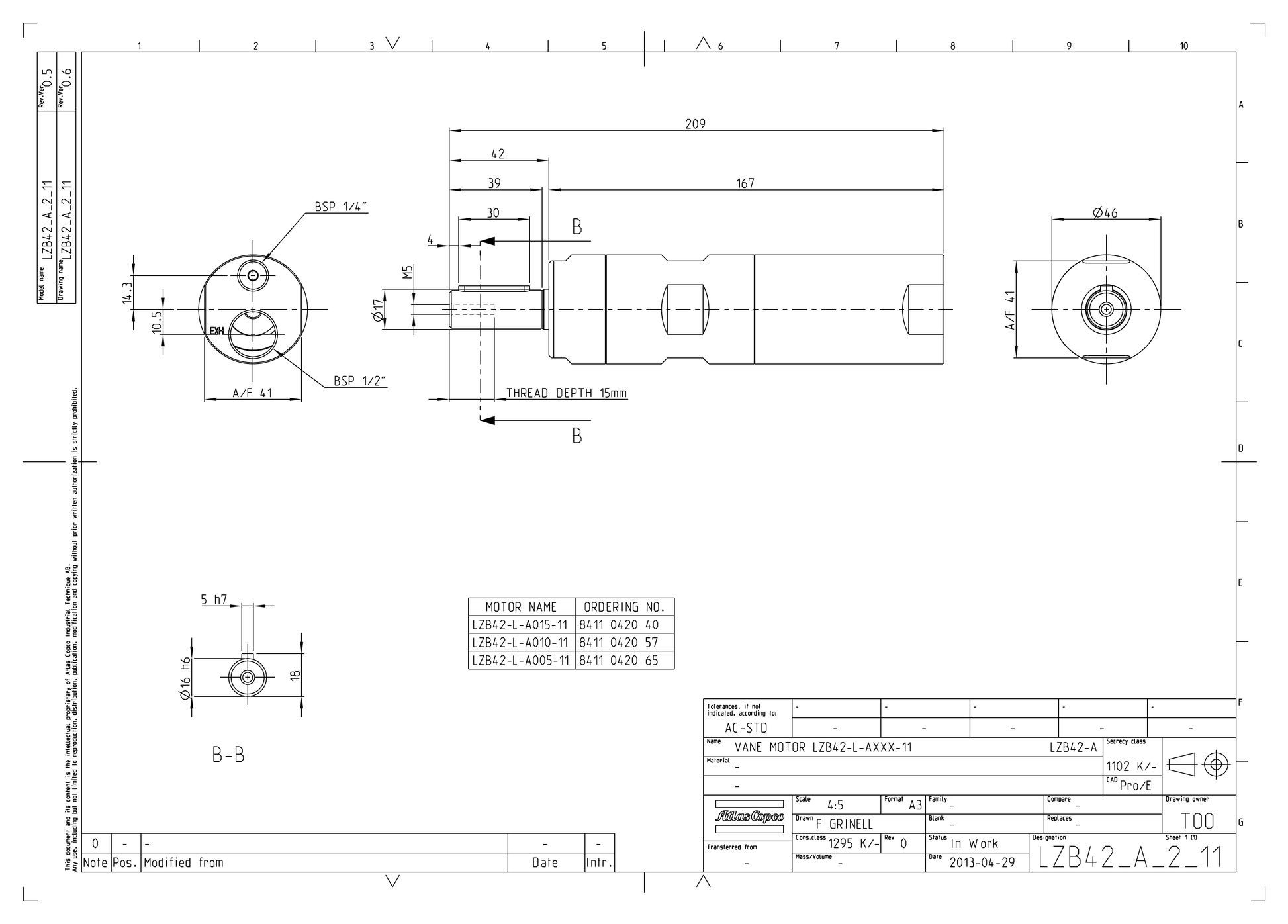 Atlas Copco LZB42-L-A010-11 dimensional drawing