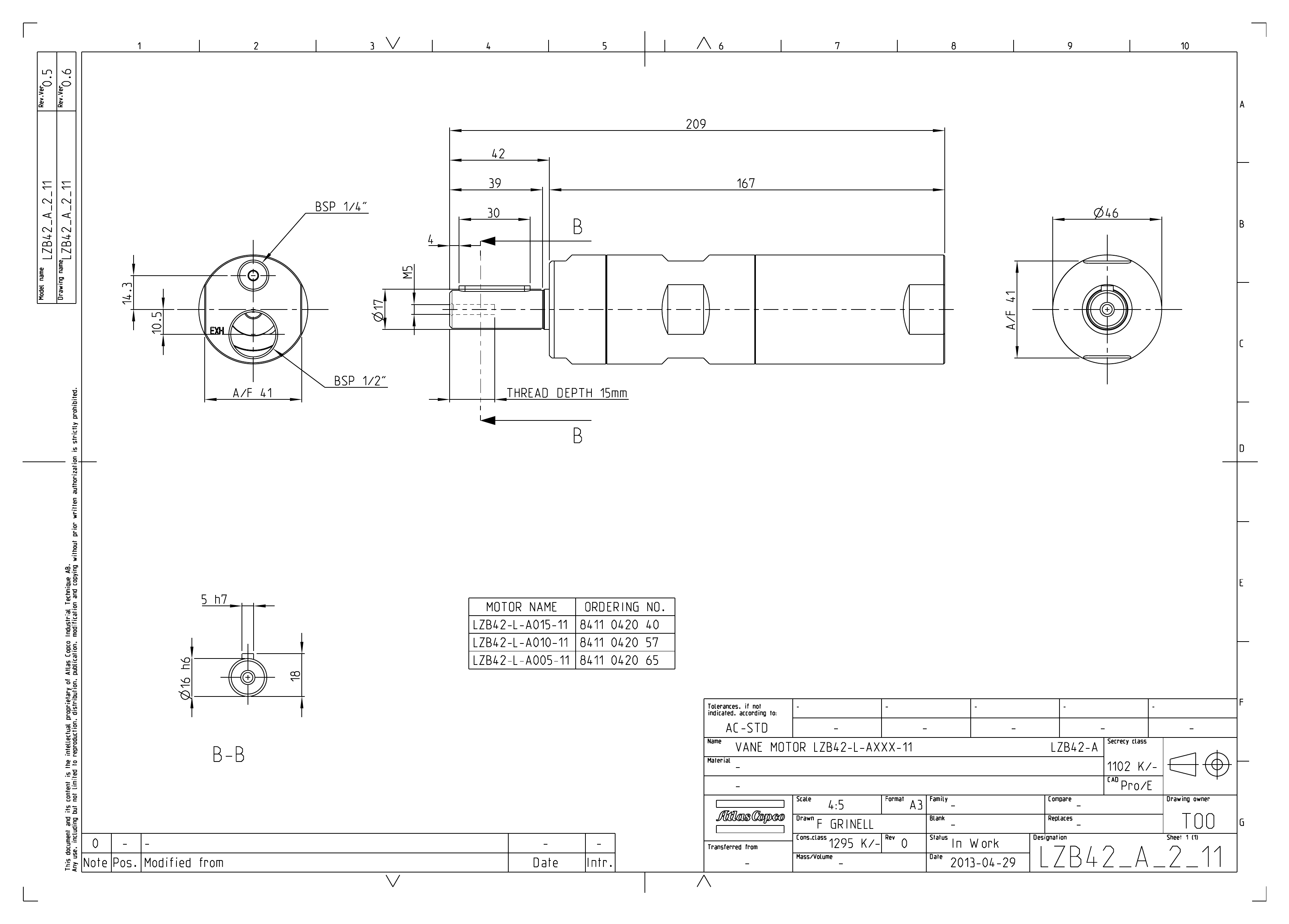 Atlas Copco LZB42-L-A010-11 dimensional drawing