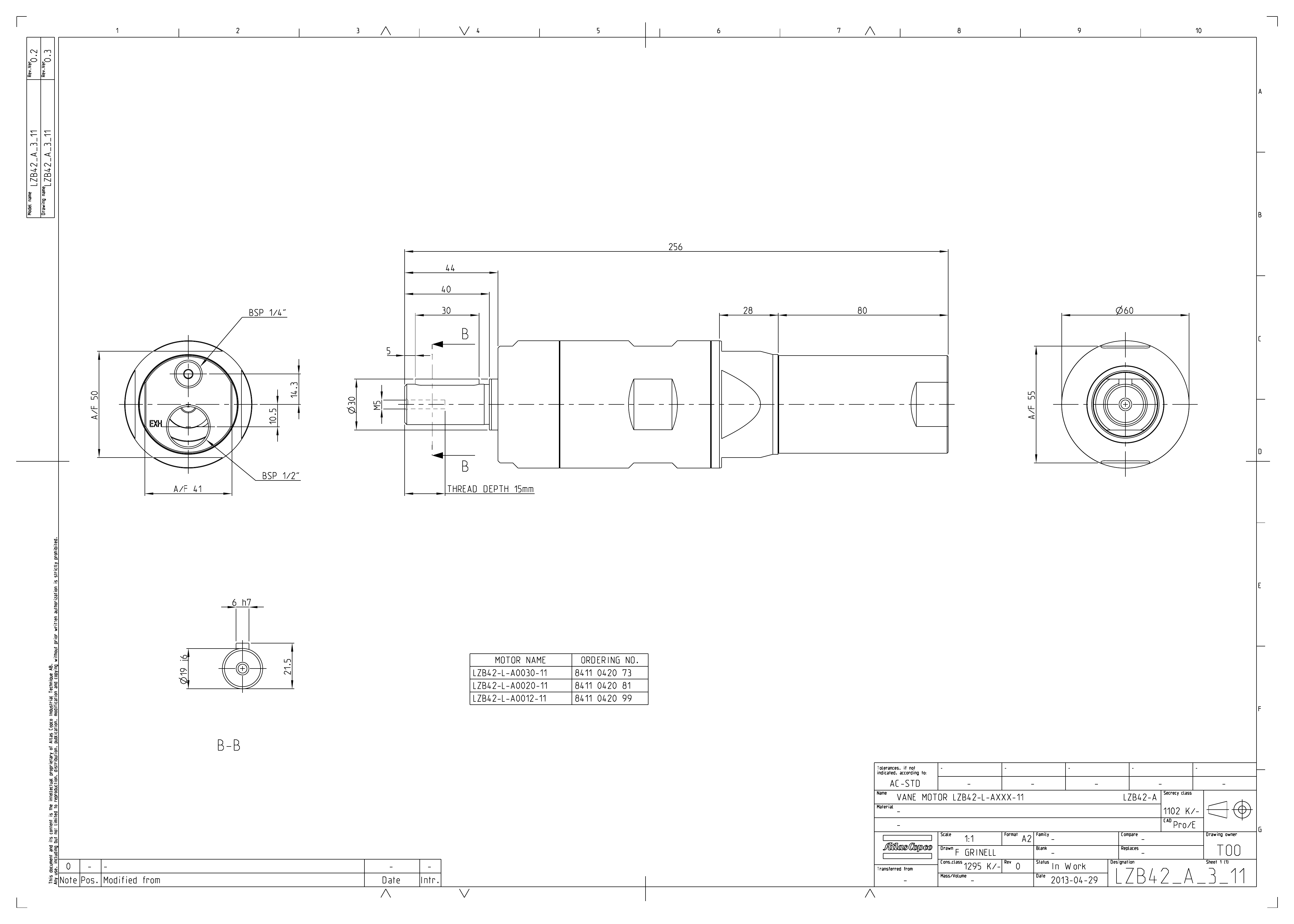Atlas Copco LZB42-L-A0012-11 dimensional drawing