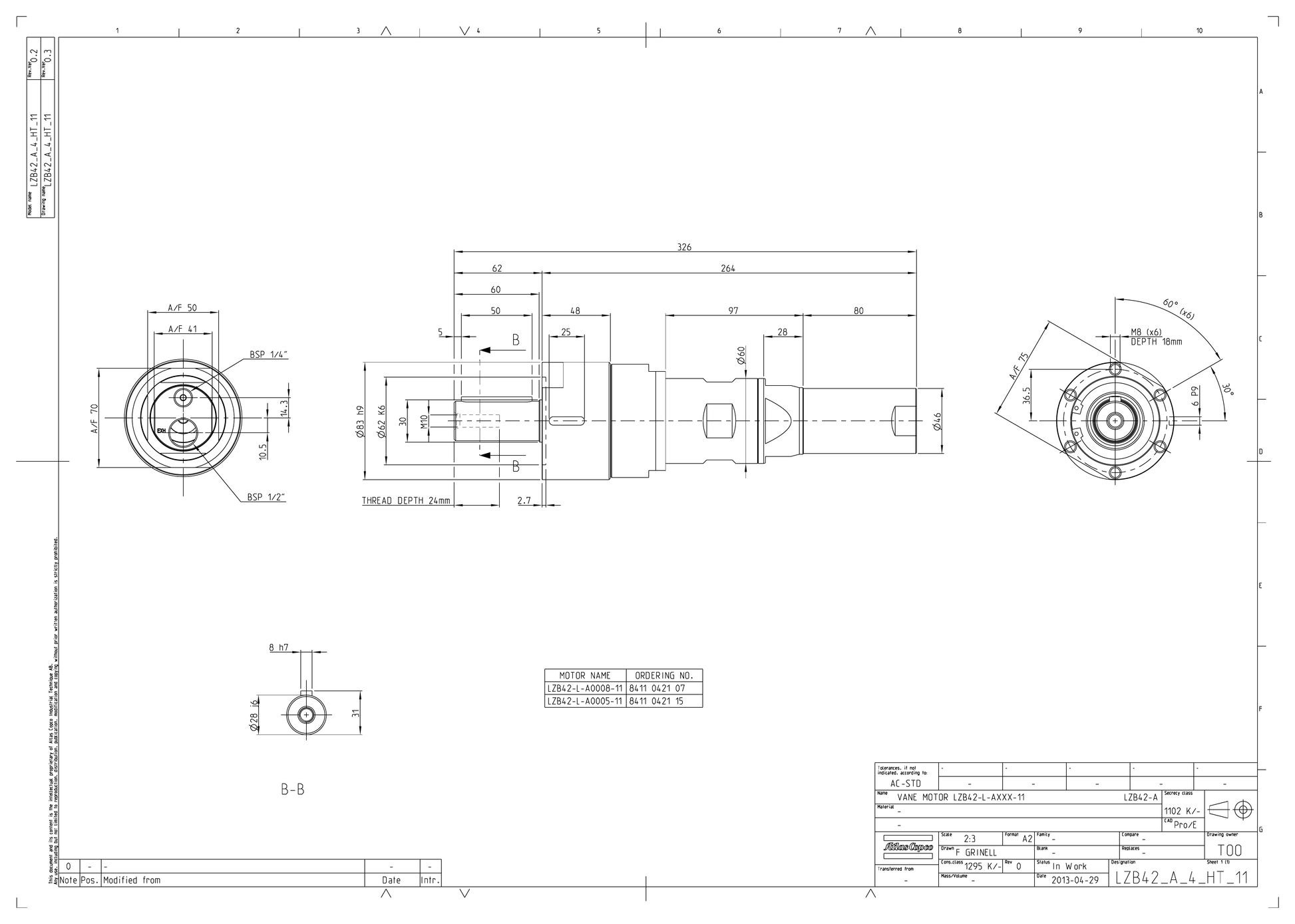 Atlas Copco LZB42-L-A0008-11 dimensional drawing