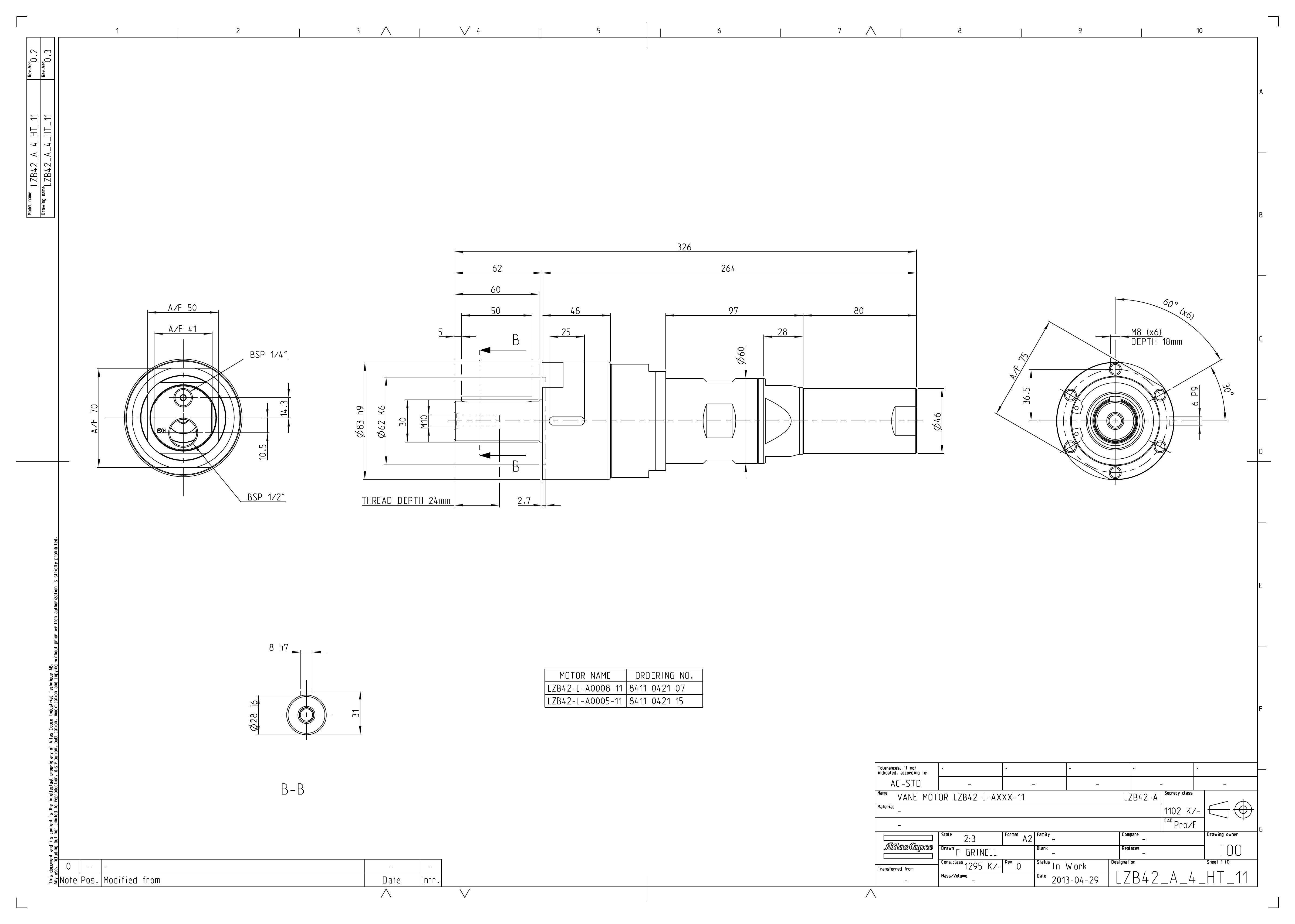 Atlas Copco LZB42-L-A0005-11 dimensional drawing