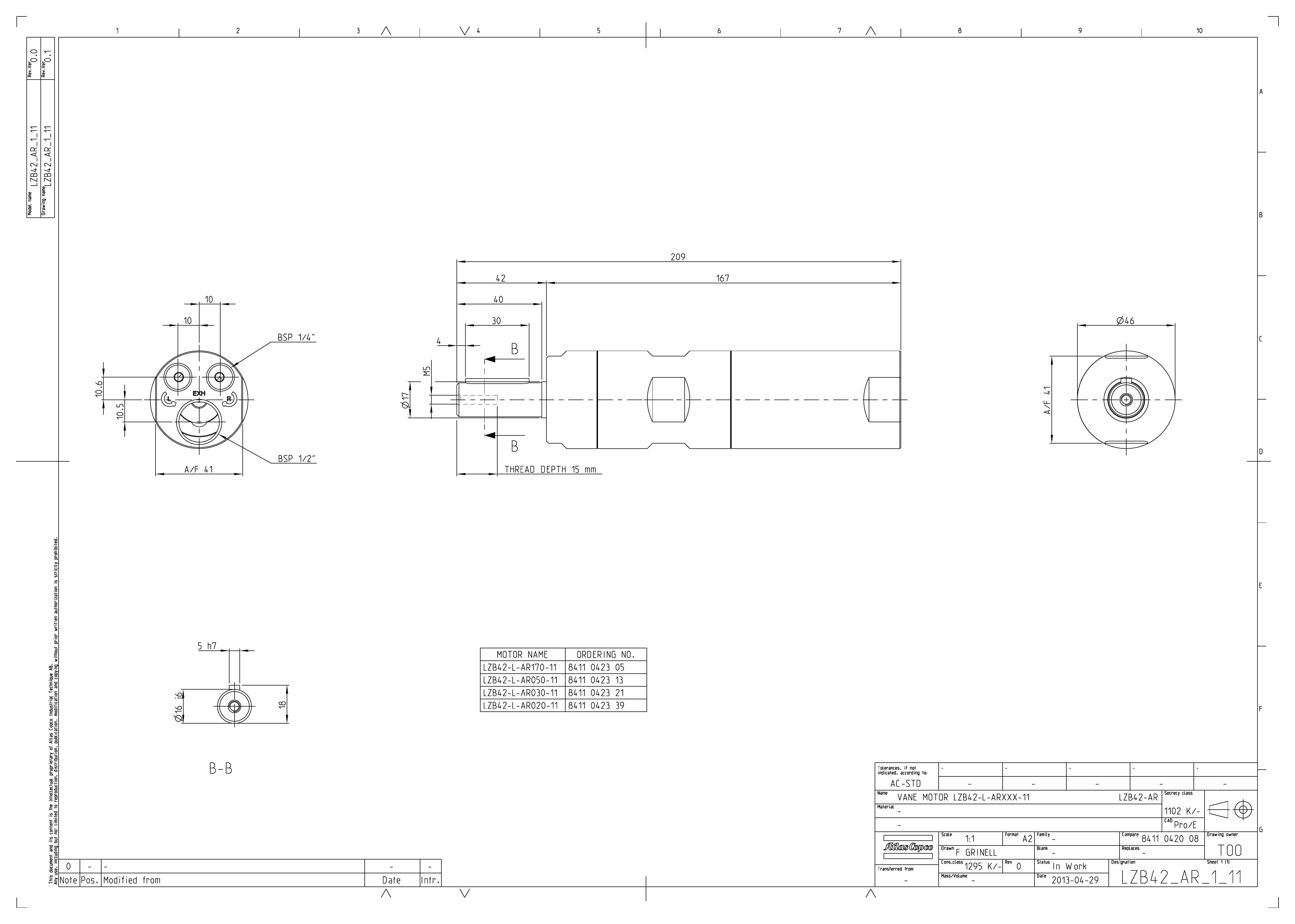 Atlas Copco LZB42-L-AR170-11 dimensional drawing