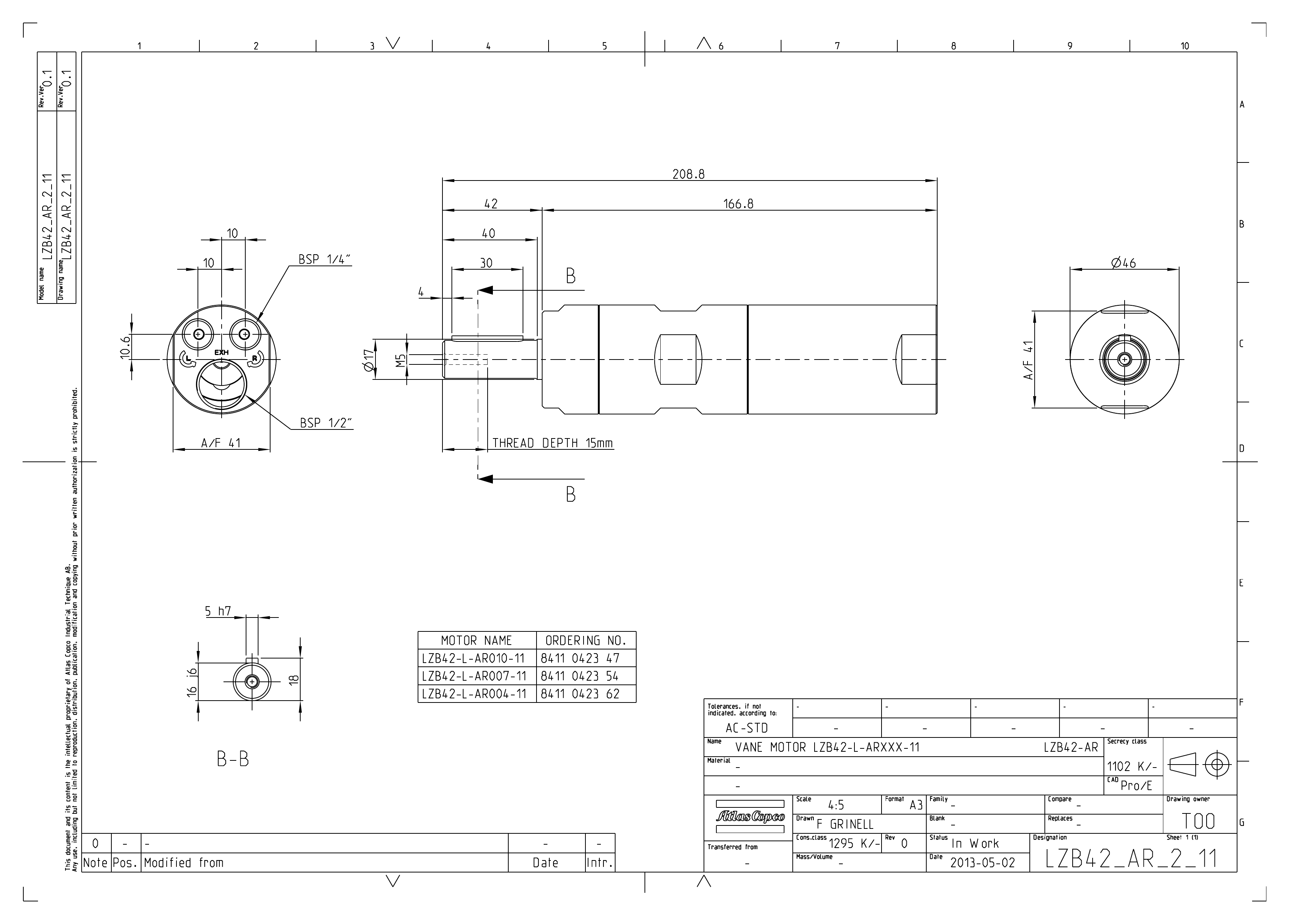 Atlas Copco LZB42-L-AR007-11 dimensional drawing