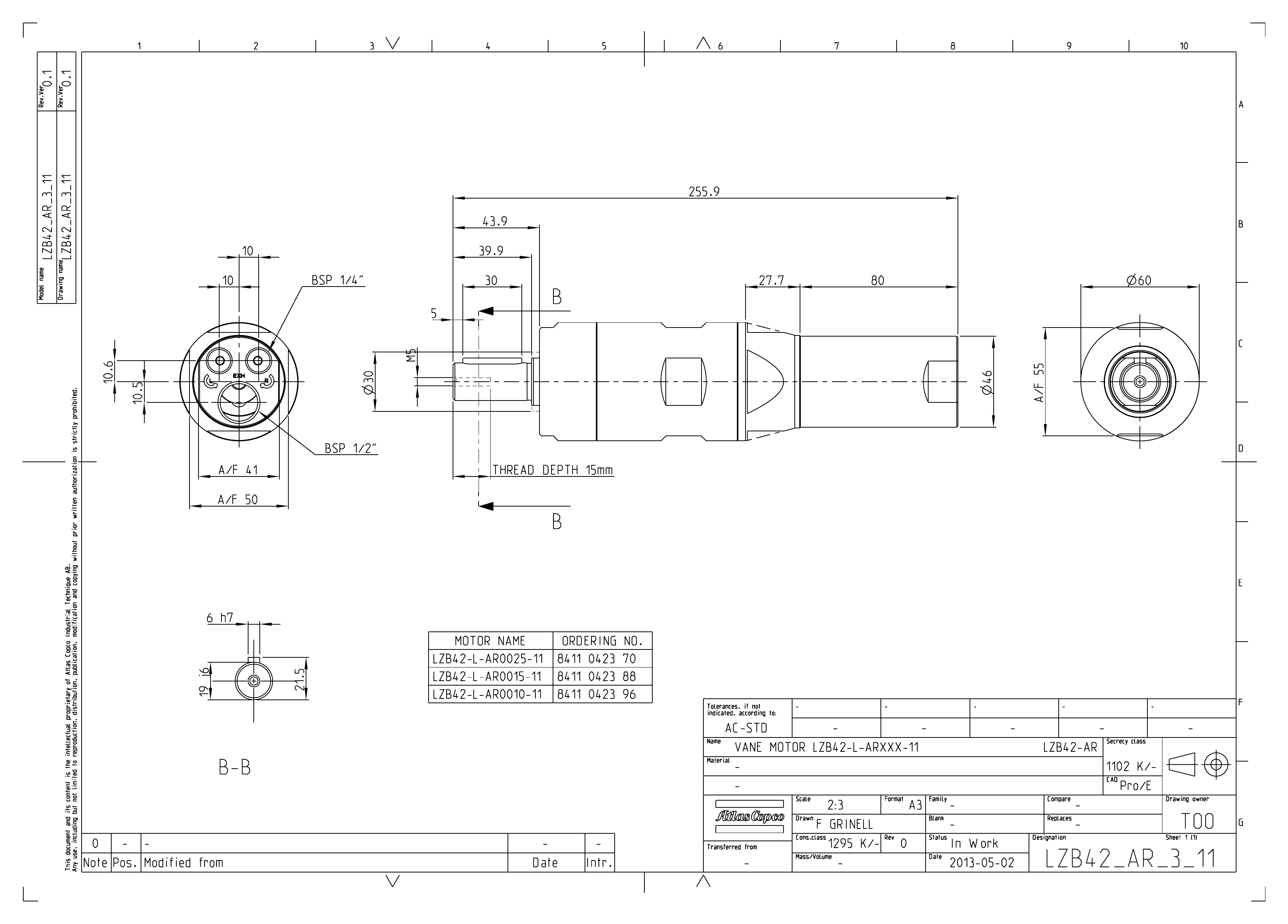 Atlas Copco LZB42-L-AR0025-11 dimensional drawing