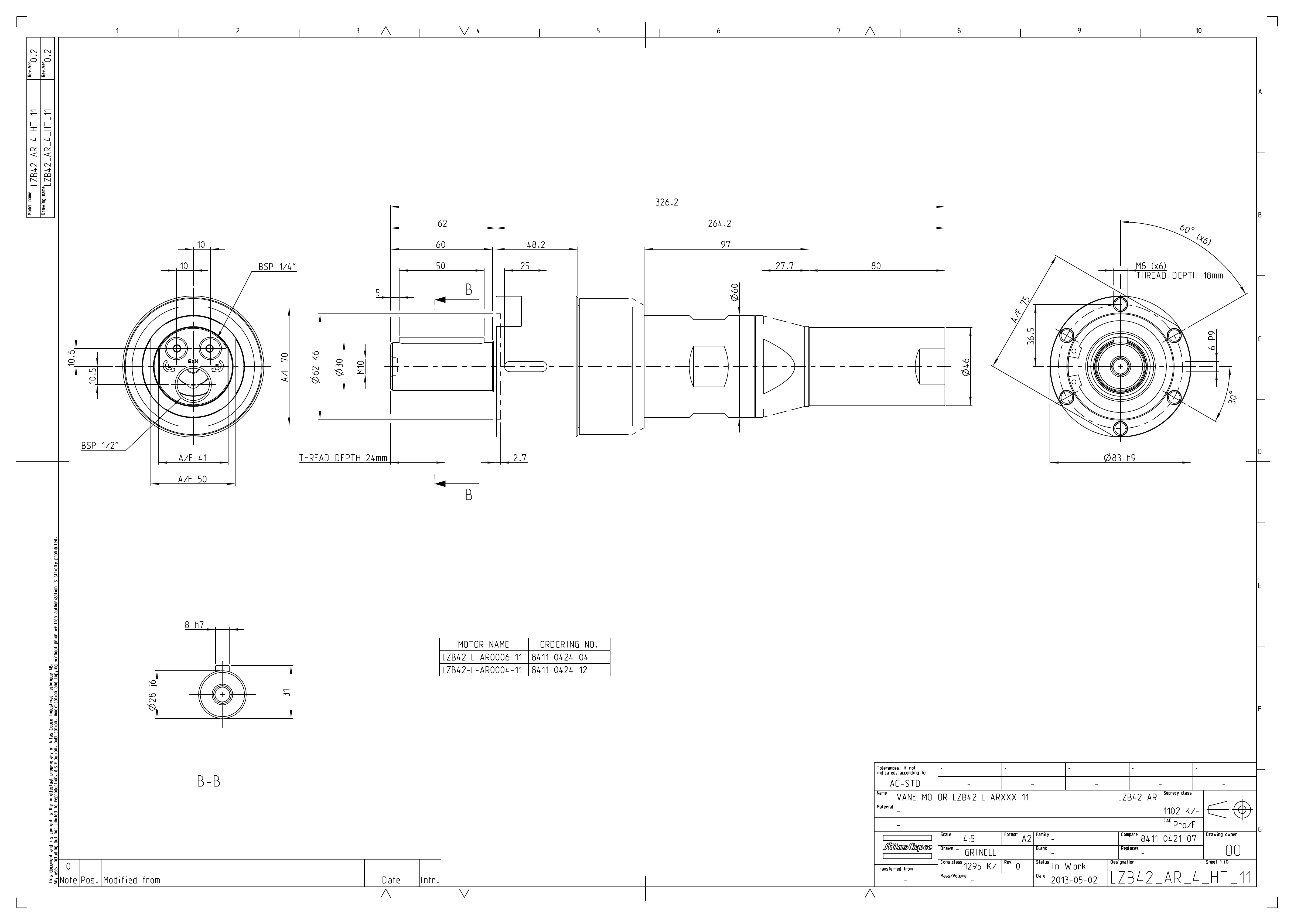 Atlas Copco LZB42-L-AR0004-11 dimensional drawing