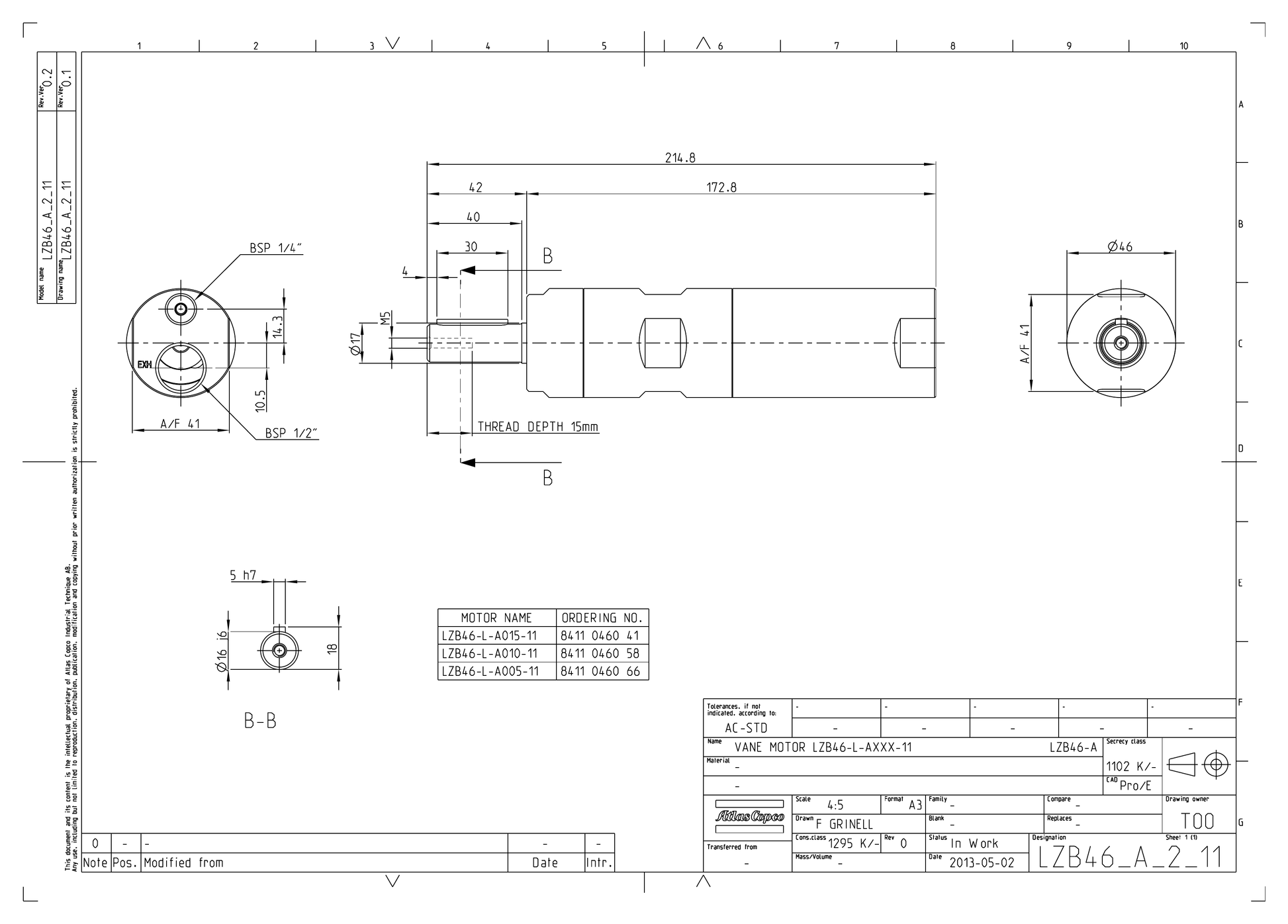 Atlas Copco LZB46-L-A015-11 dimensional drawing