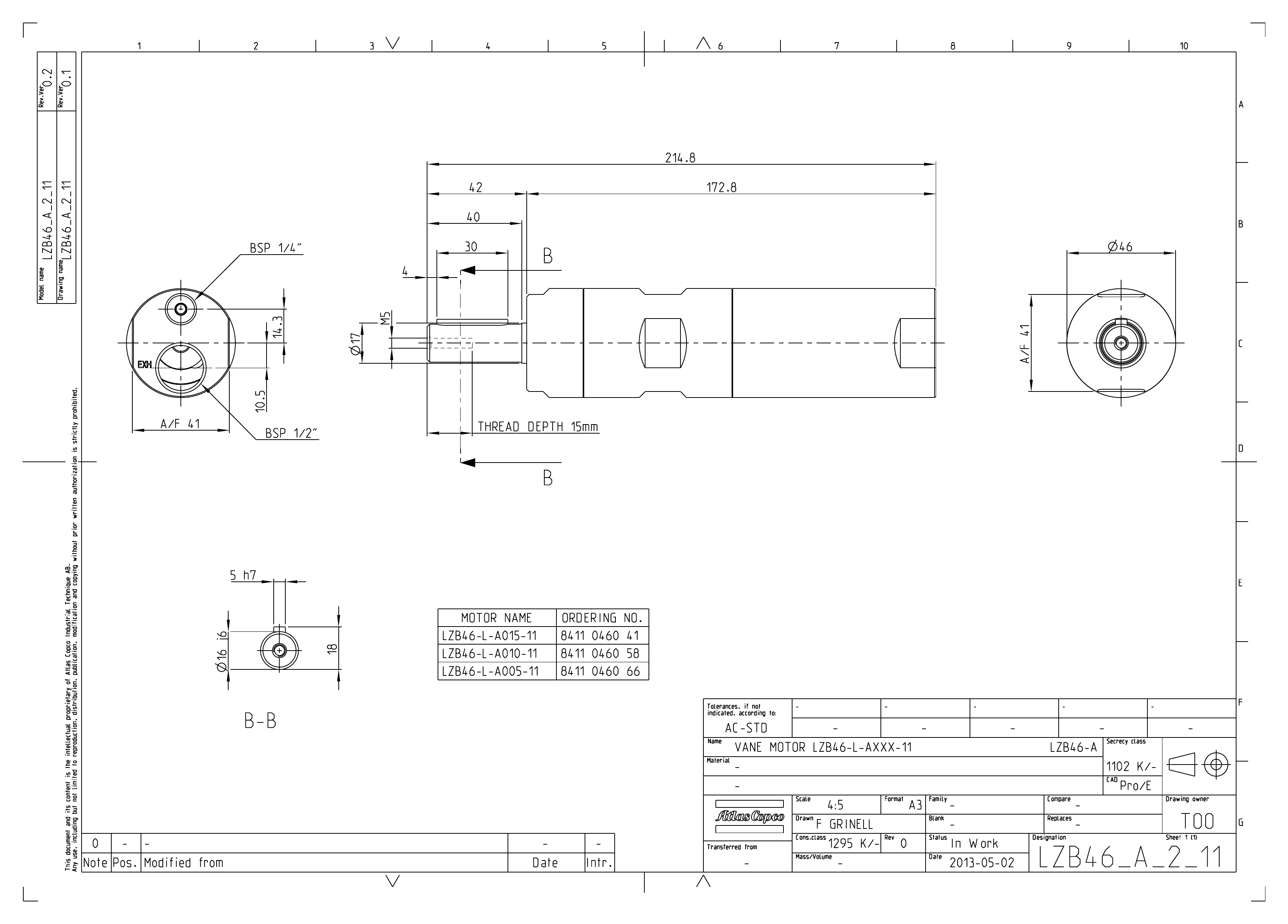 Atlas Copco LZB46-L-A015-11 dimensional drawing