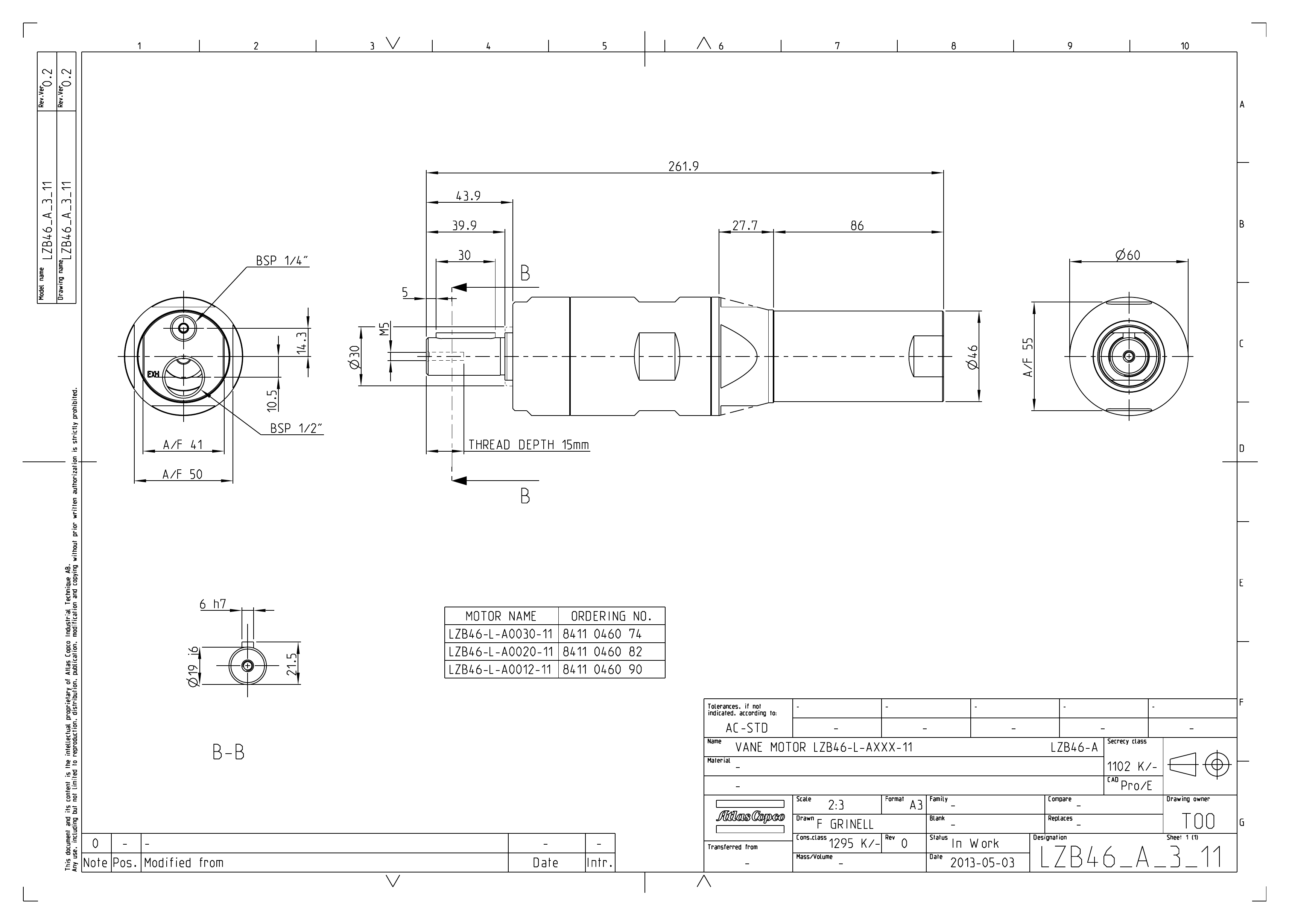 Atlas Copco LZB46-L-A0030-11 dimensional drawing