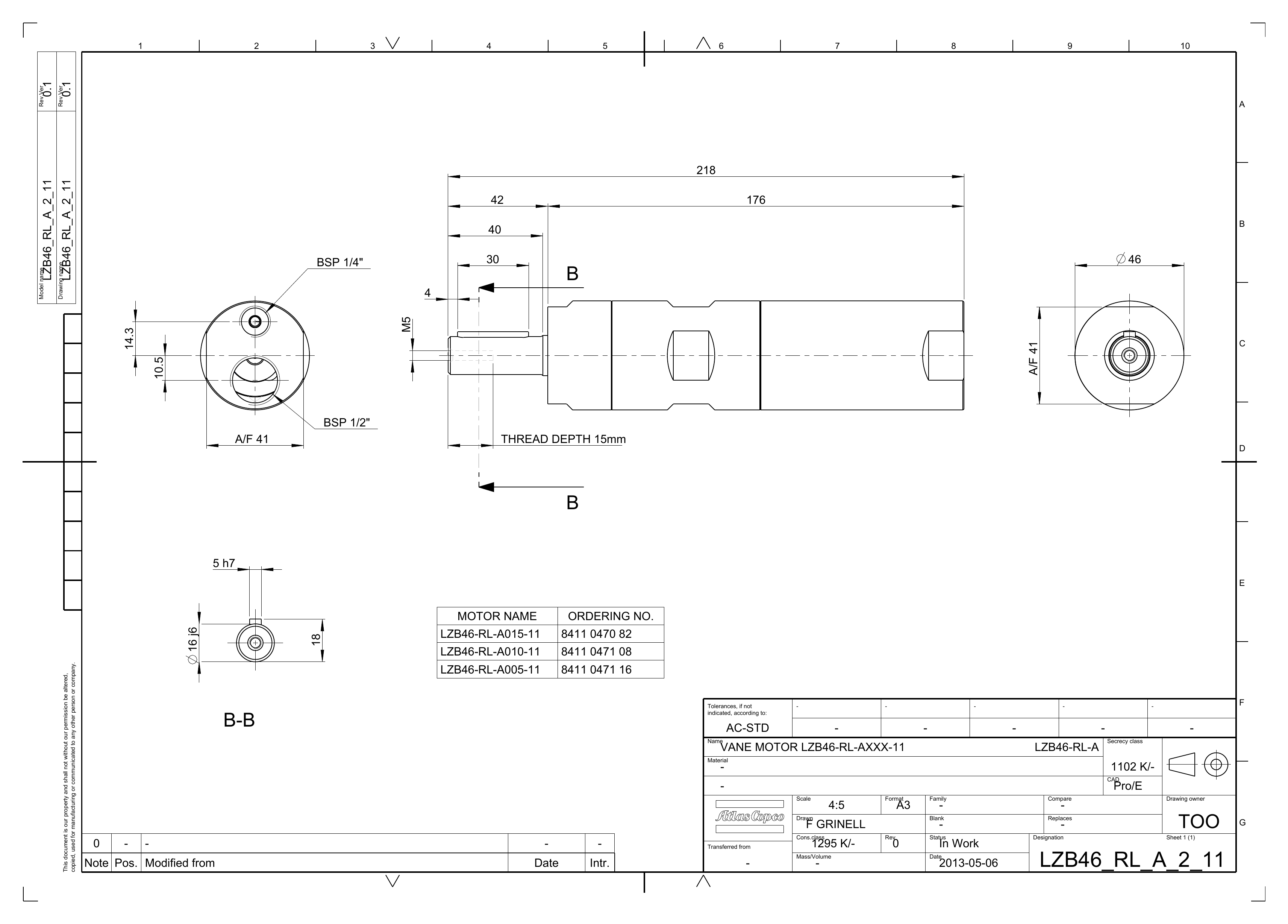 Atlas Copco LZB46-RL-A005-11 dimensional drawing