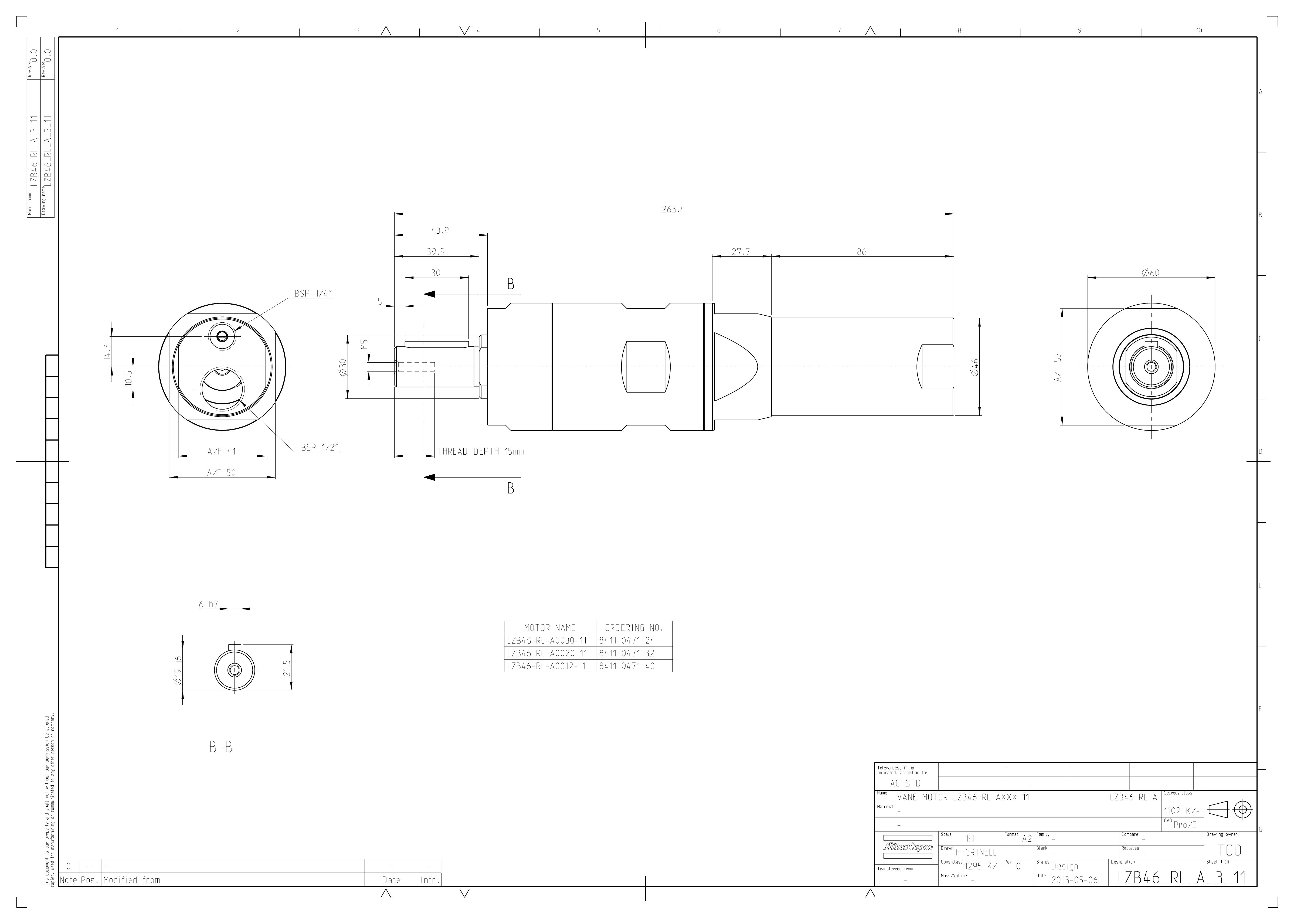 Atlas Copco LZB46-RL-A0030-11 dimensional drawing