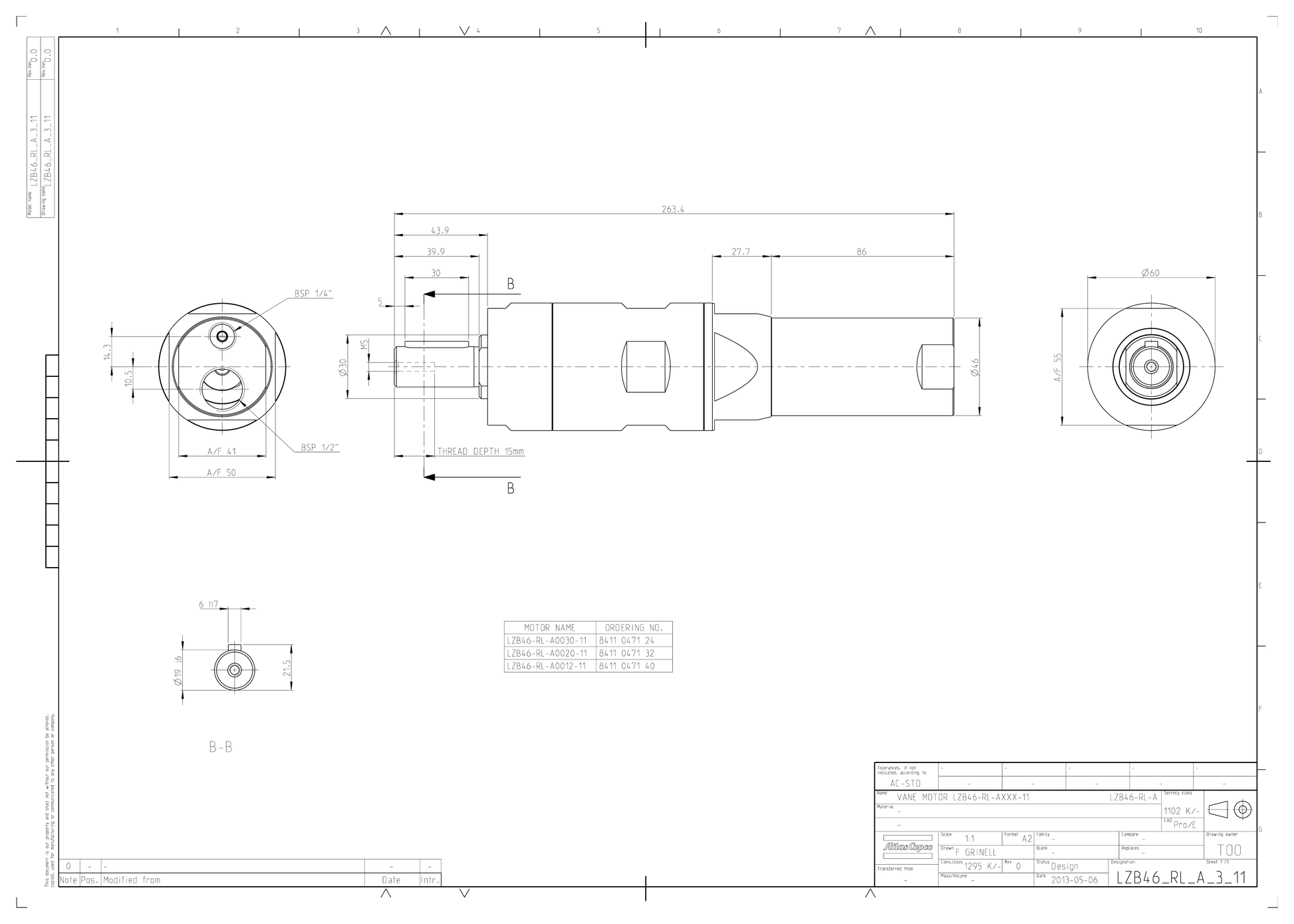 Atlas Copco LZB46-RL-A0020-11 dimensional drawing