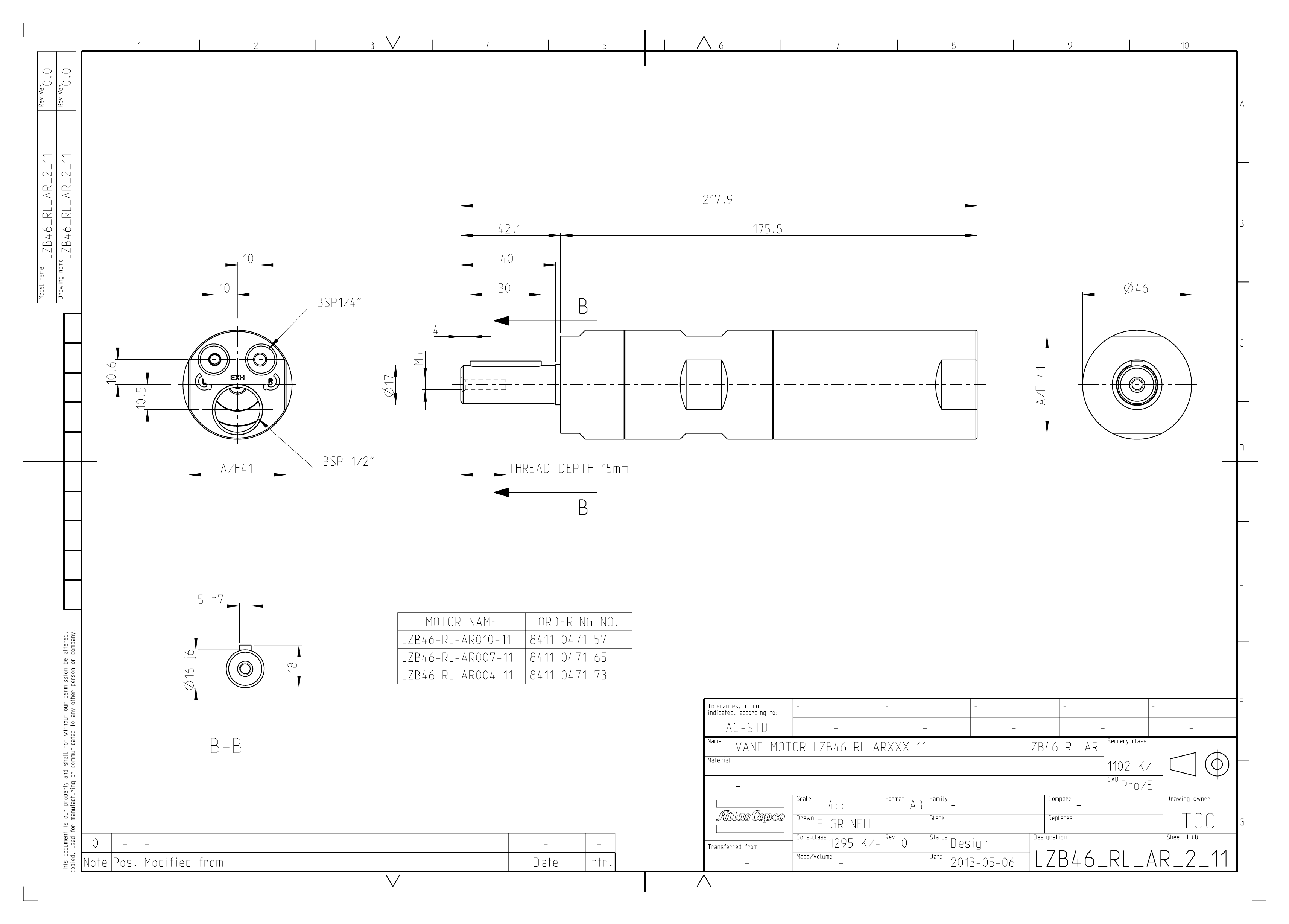 Atlas Copco LZB46-RL-AR004-11 dimensional drawing