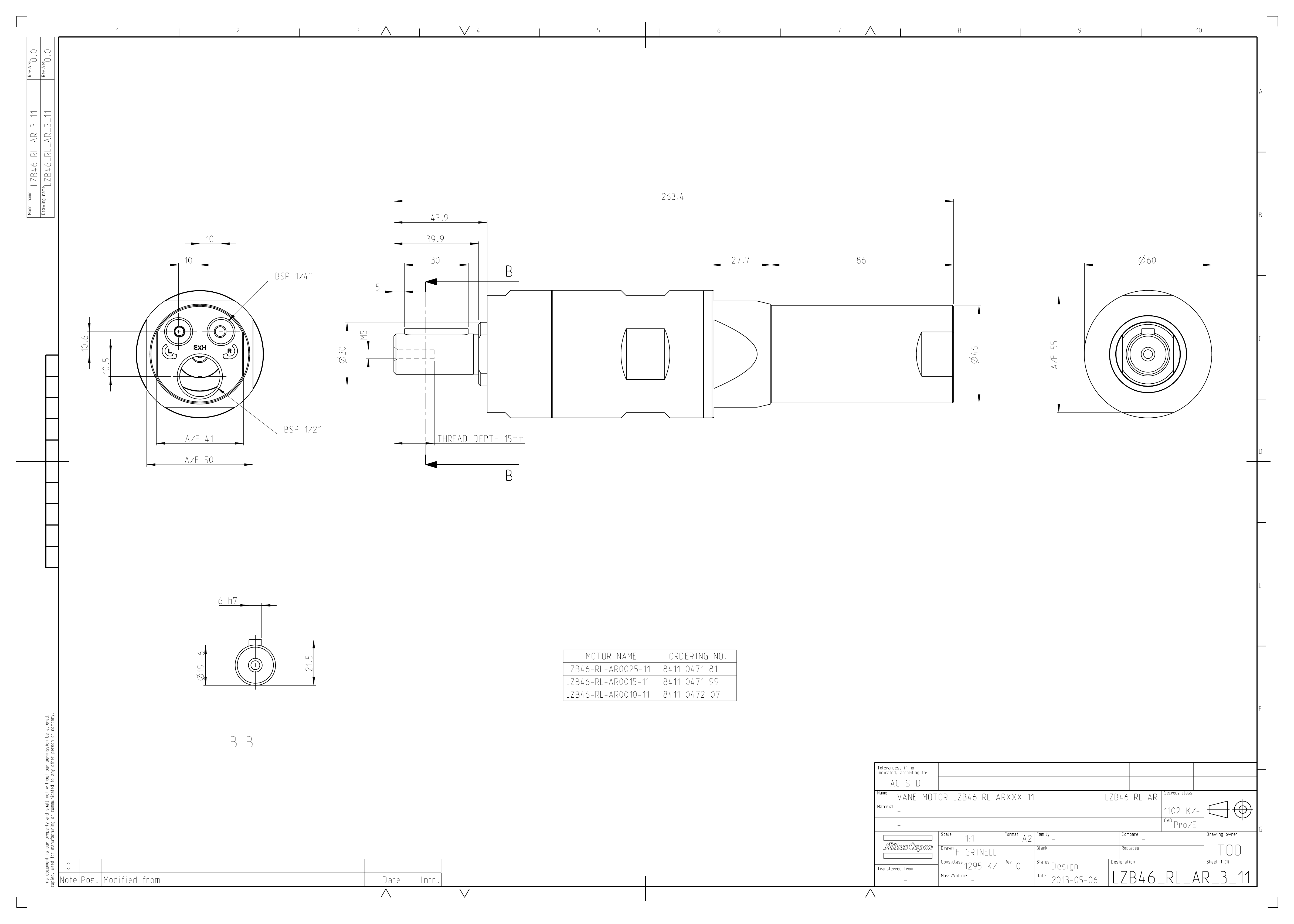 Atlas Copco LZB46-RL-AR0015-11 dimensional drawing