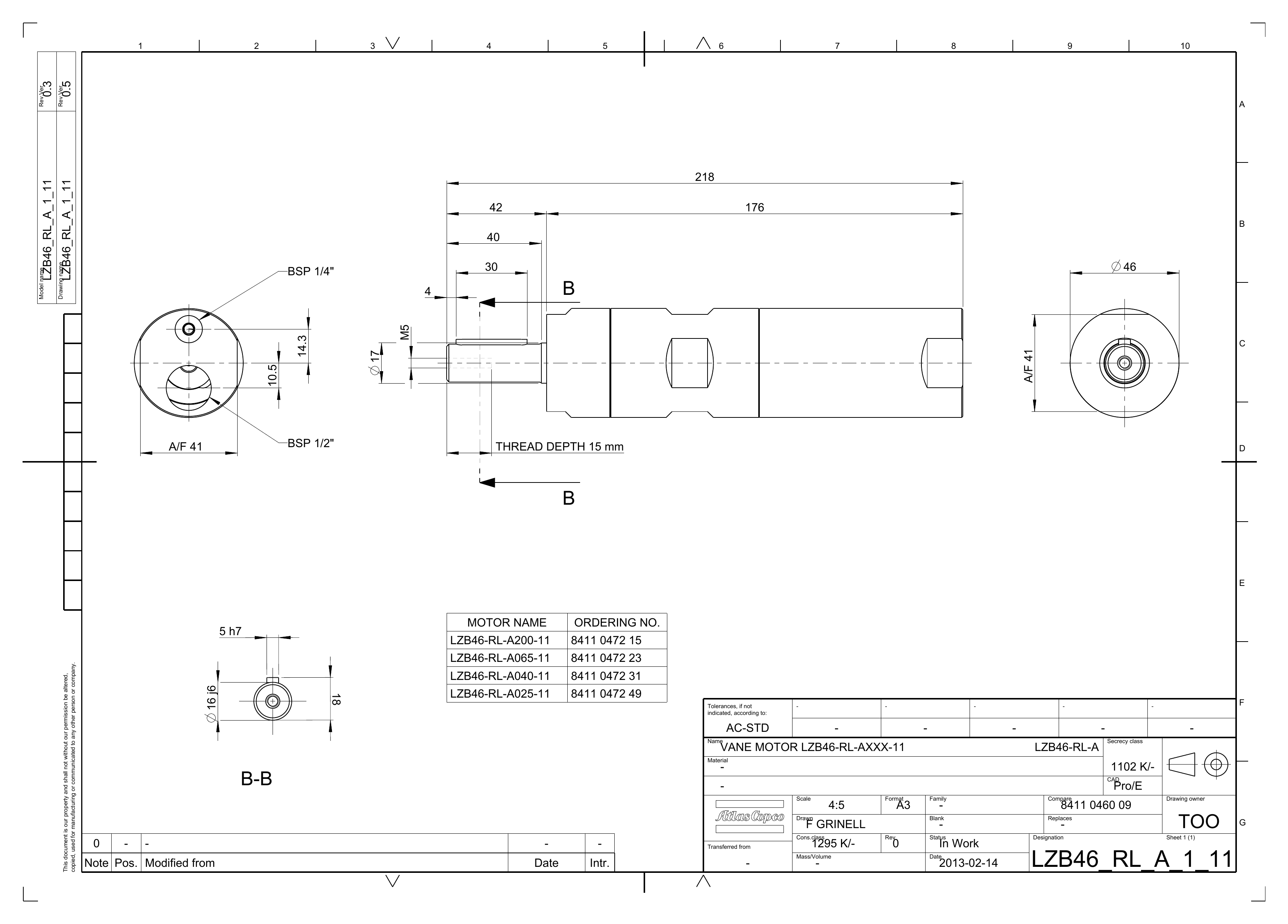 Atlas Copco LZB46-RL-A025-11 dimensional drawing