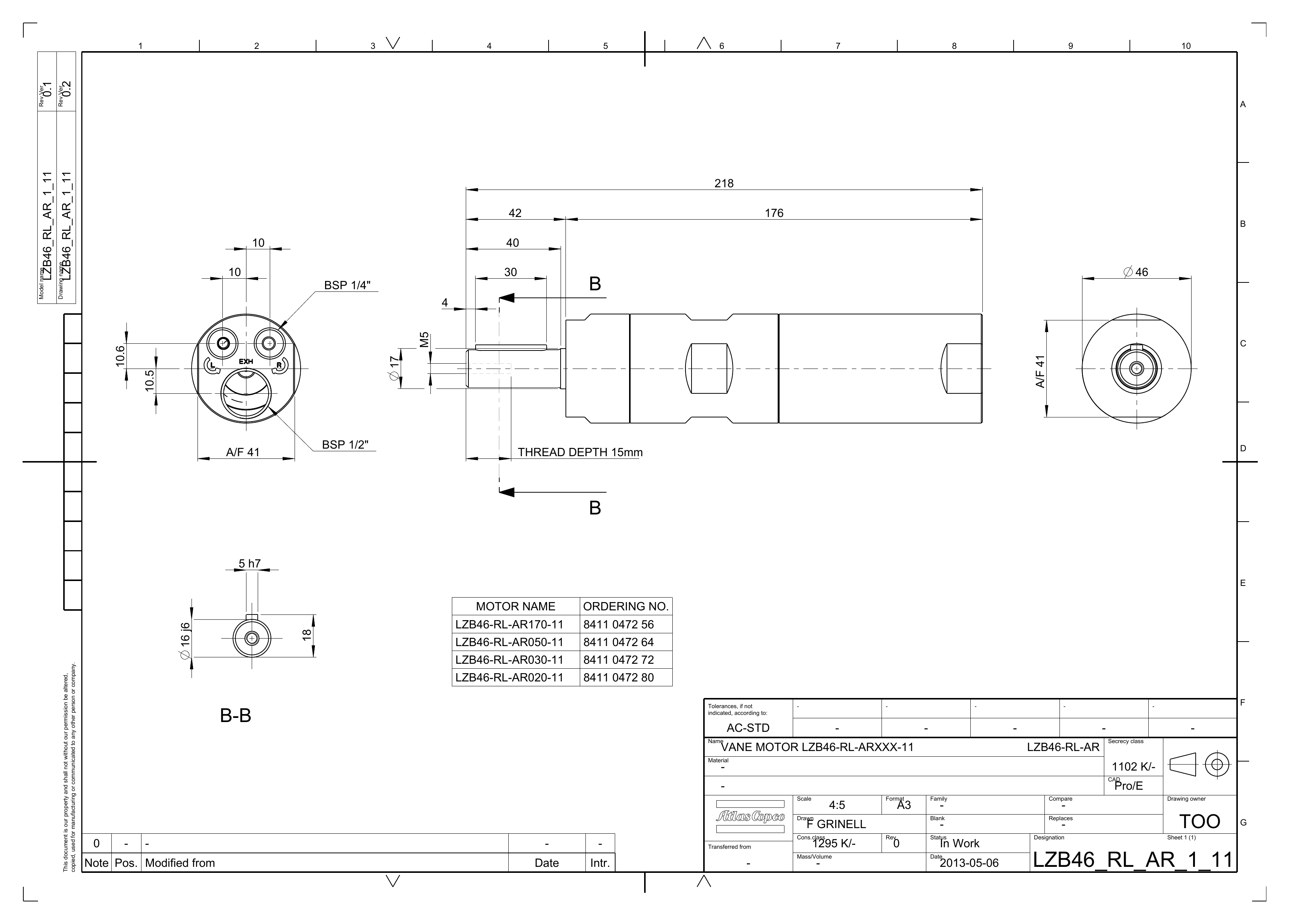 Atlas Copco LZB46-RL-AR020-11 dimensional drawing