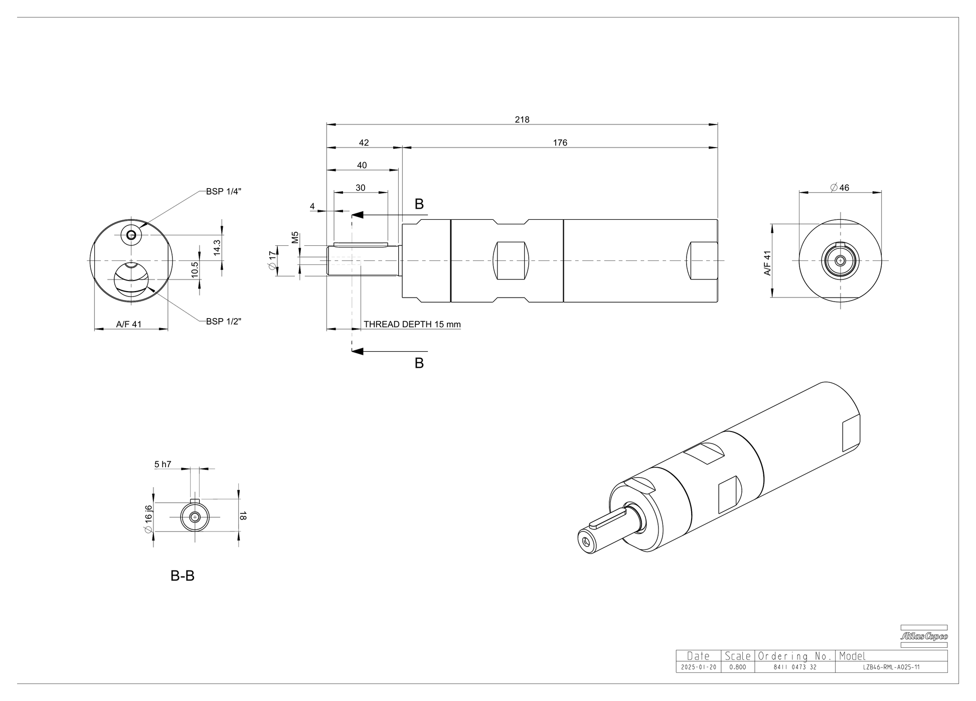 Atlas Copco LZB46-RML-A025-11 dimensional drawing