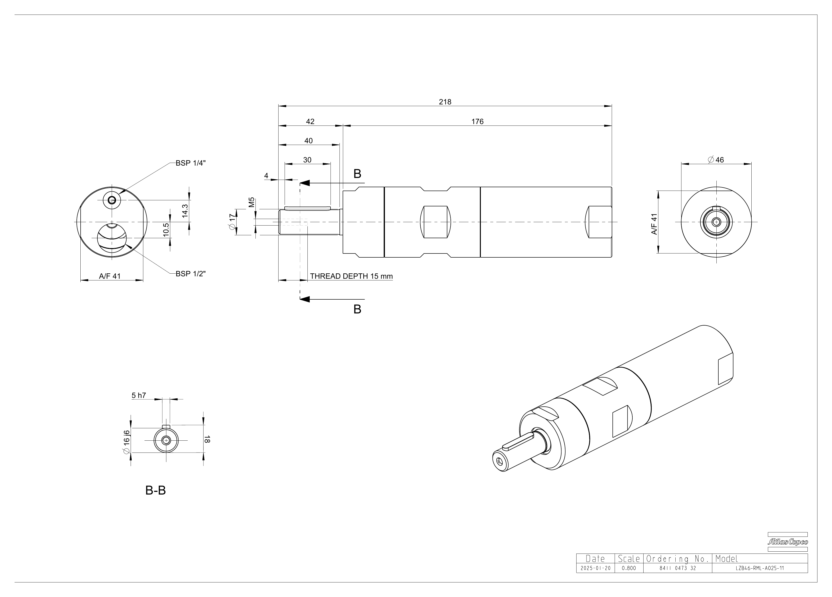 Atlas Copco LZB46-RML-A025-11 dimensional drawing