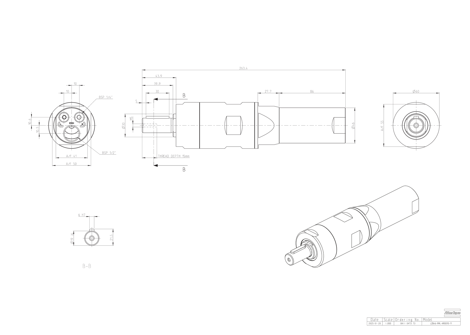 Atlas Copco LZB46-RML-AR0010-11 dimensional drawing