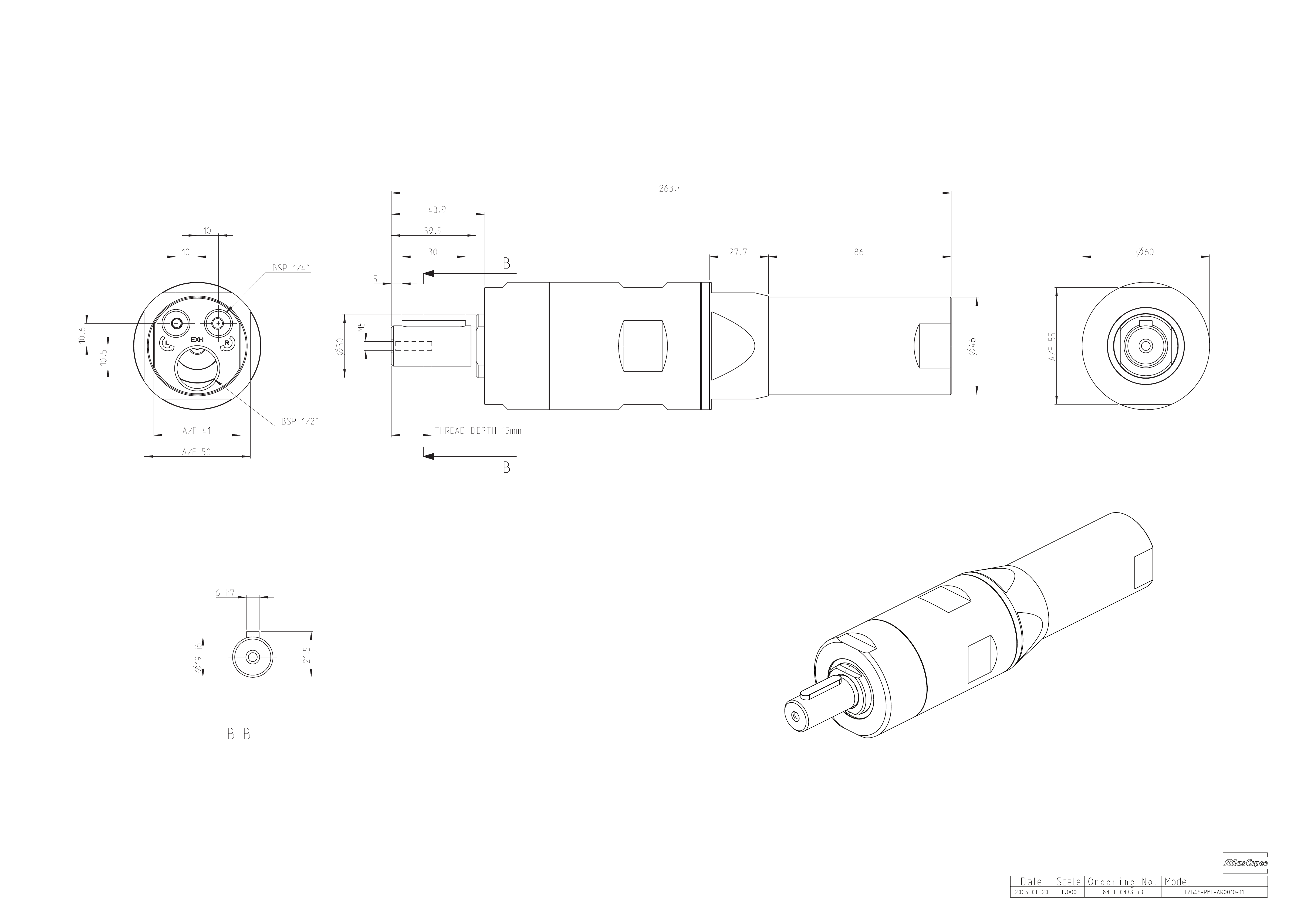 Atlas Copco LZB46-RML-AR0010-11 dimensional drawing