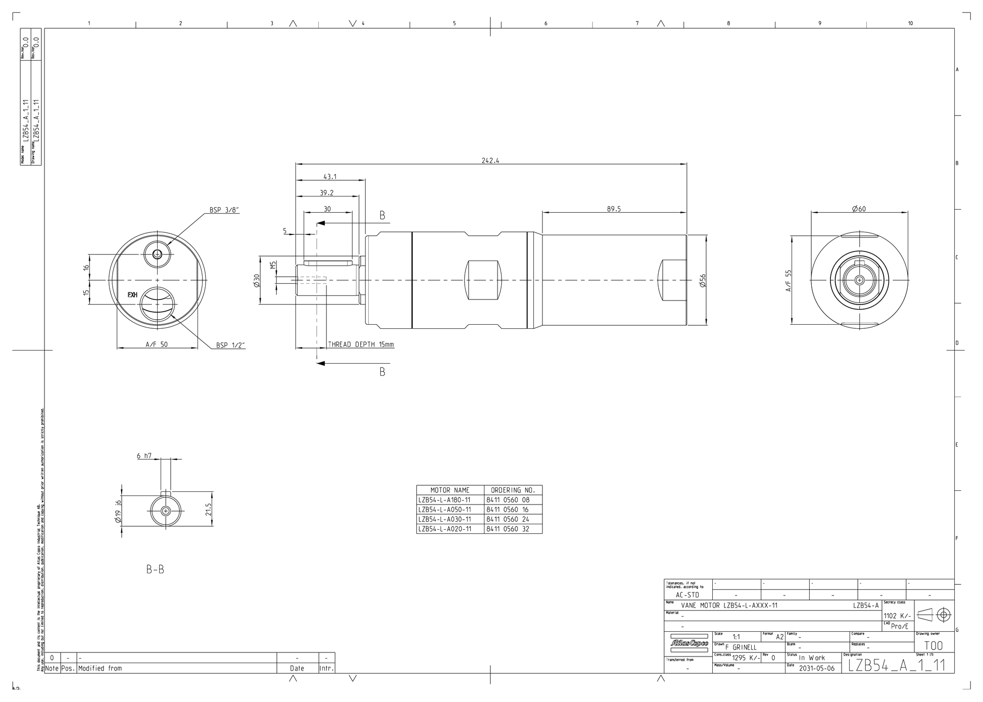 Atlas Copco LZB54-L-A020-11 dimensional drawing
