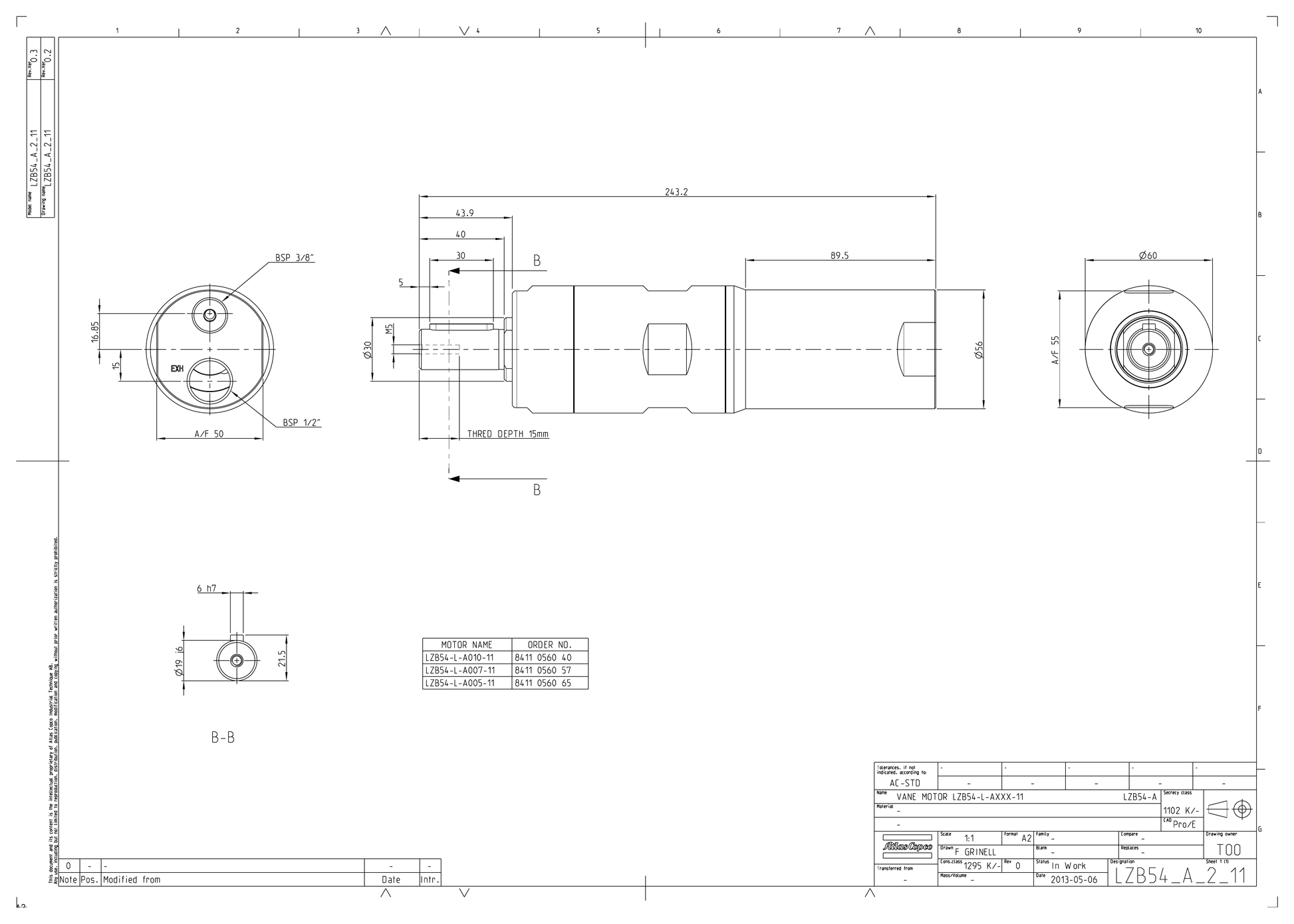Atlas Copco LZB54-L-A010-11 dimensional drawing