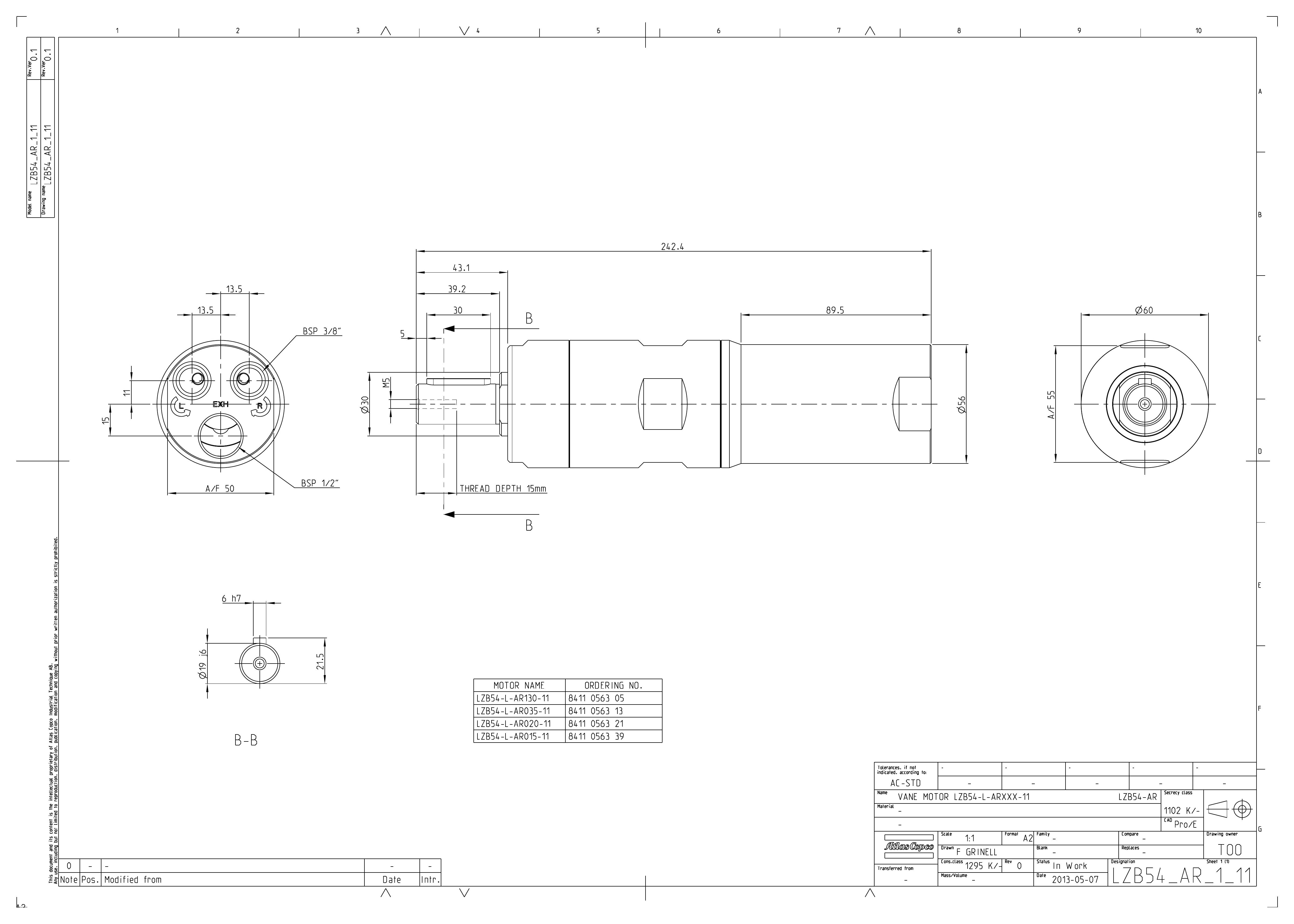 Atlas Copco LZB54-L-AR130-11 dimensional drawing