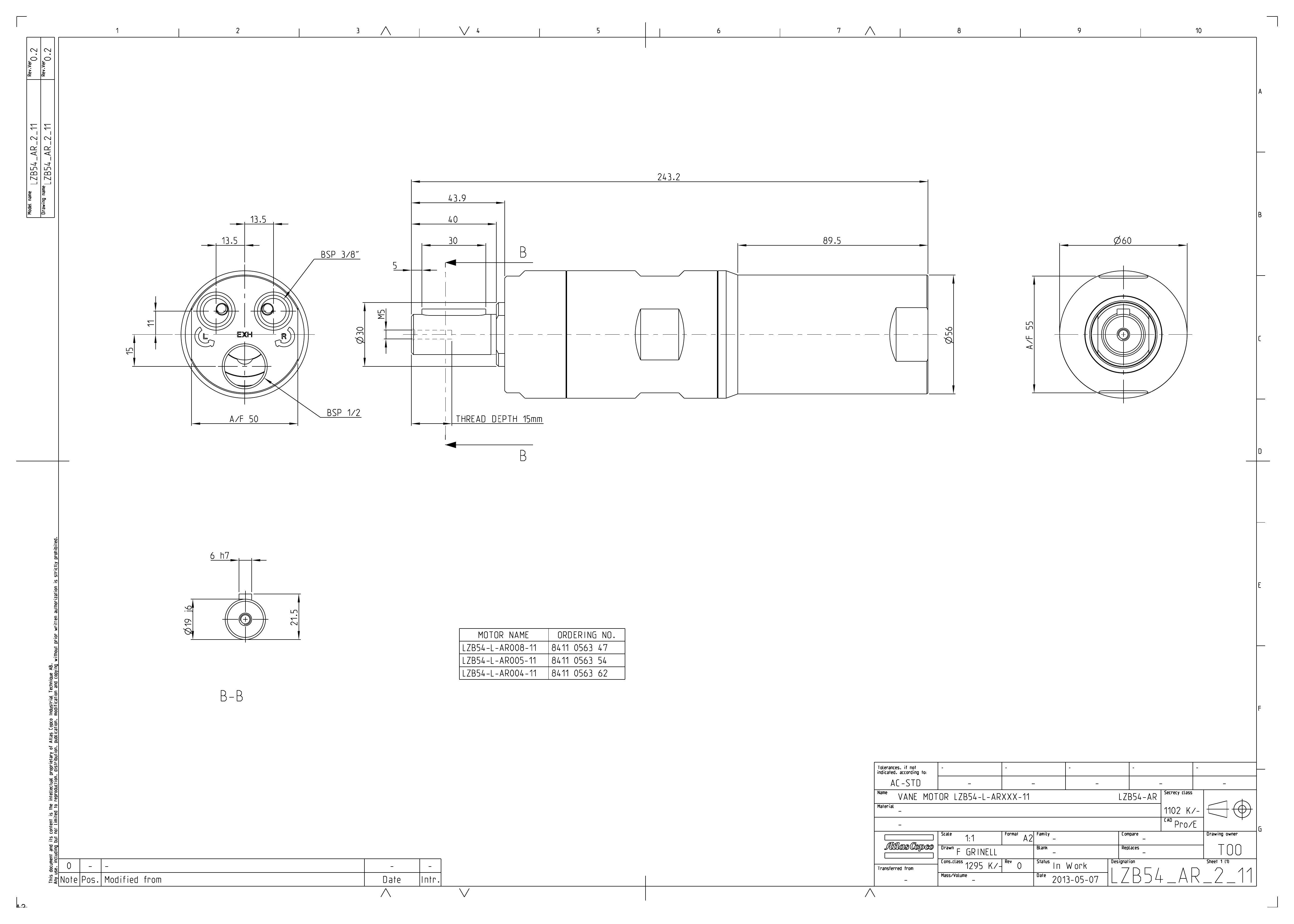 Atlas Copco LZB54-L-AR004-11 dimensional drawing