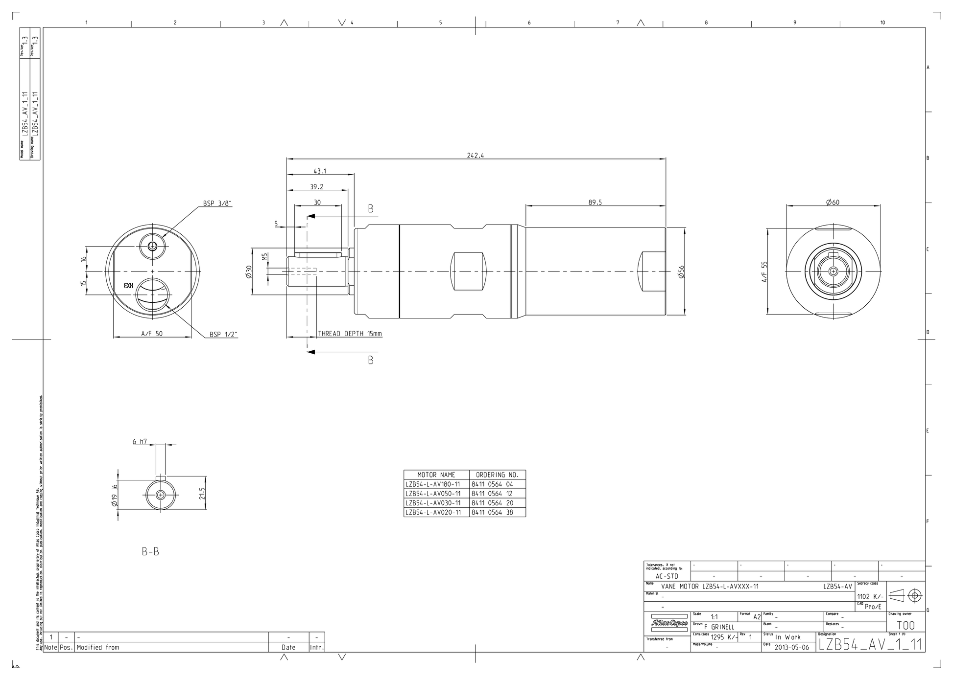 Atlas Copco LZB54-L-AV180-11 dimensional drawing