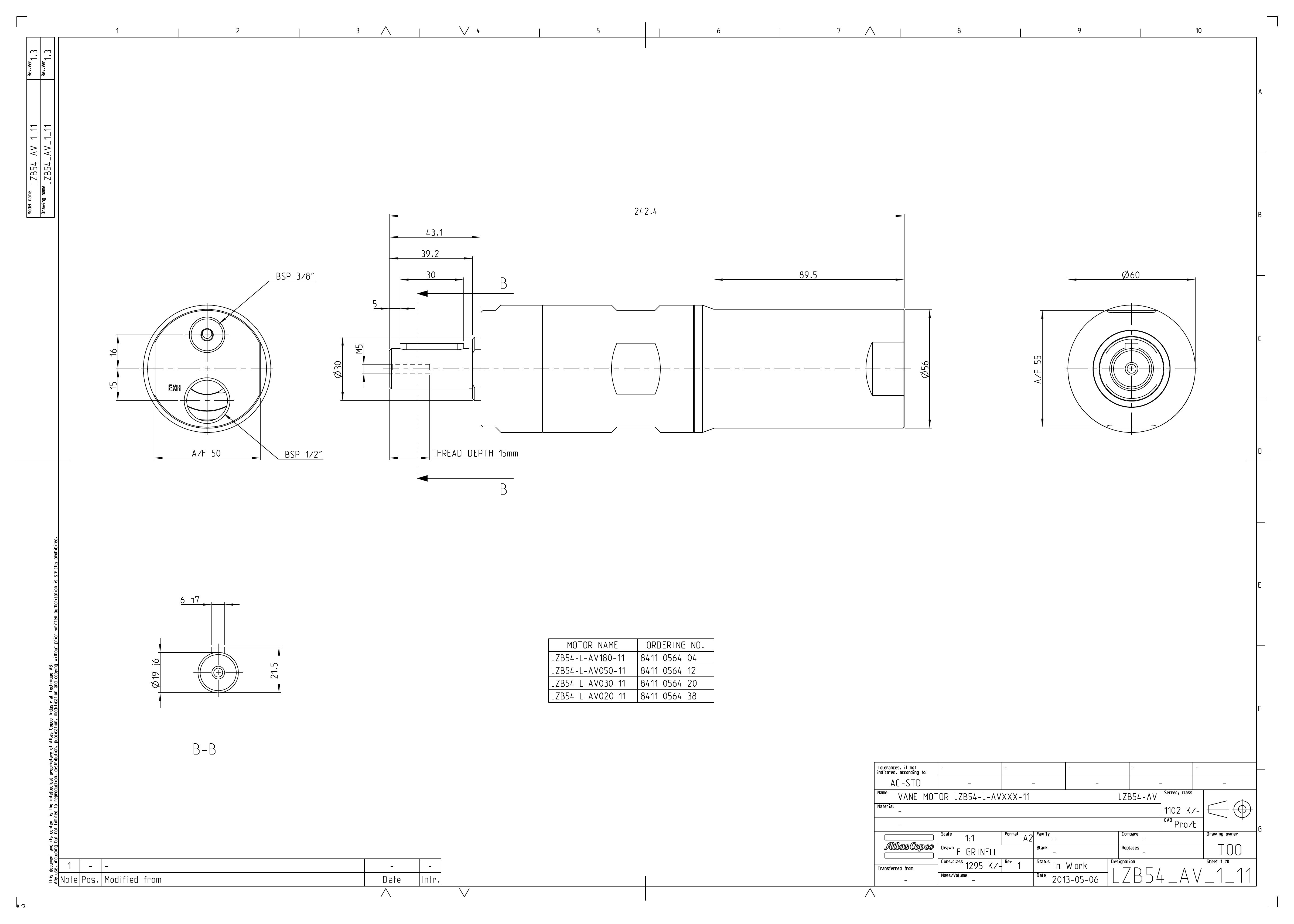 Atlas Copco LZB54-L-AV020-11 dimensional drawing