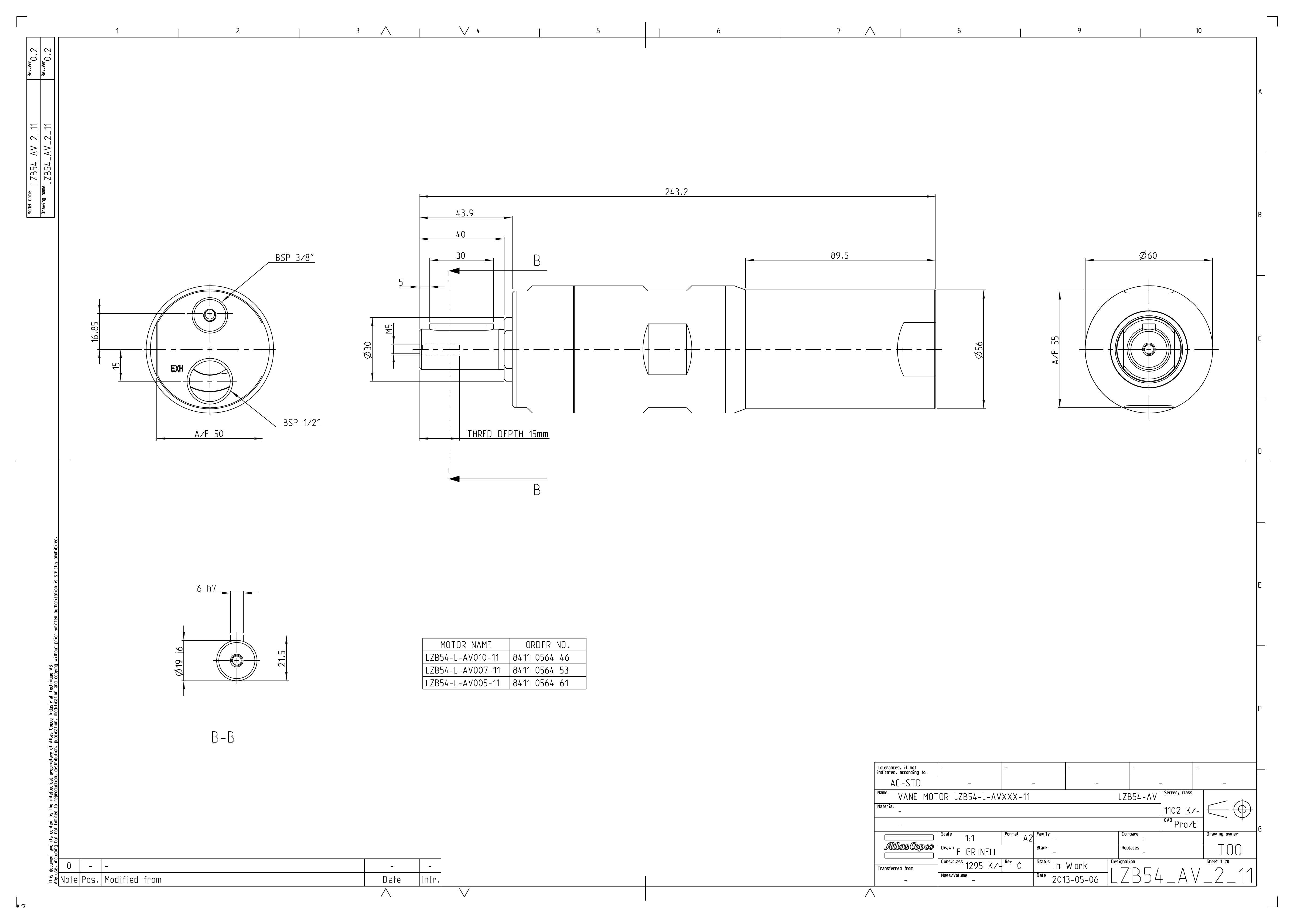 Atlas Copco LZB54-L-AV005-11 dimensional drawing