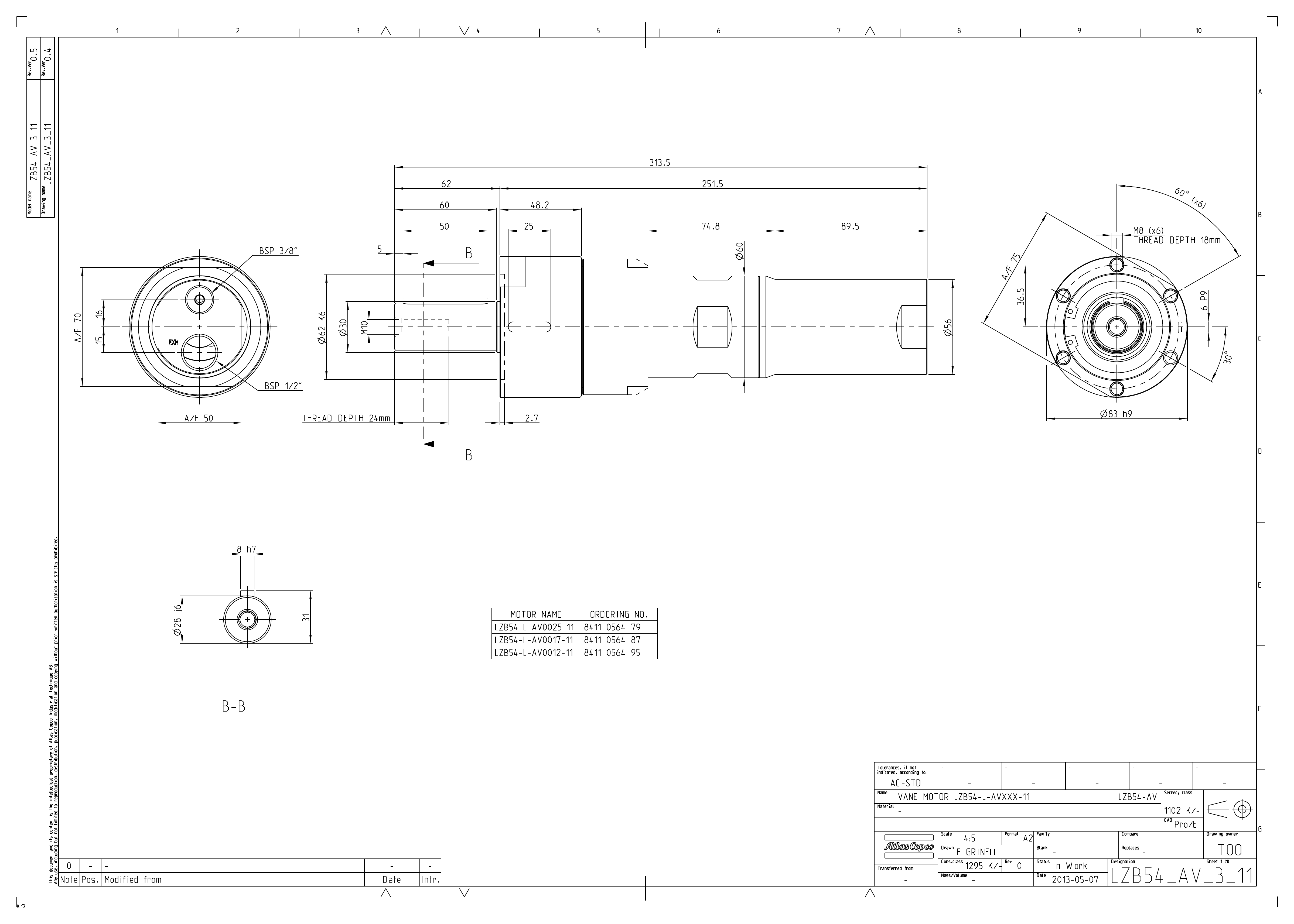 Atlas Copco LZB54-L-AV0025-11 dimensional drawing
