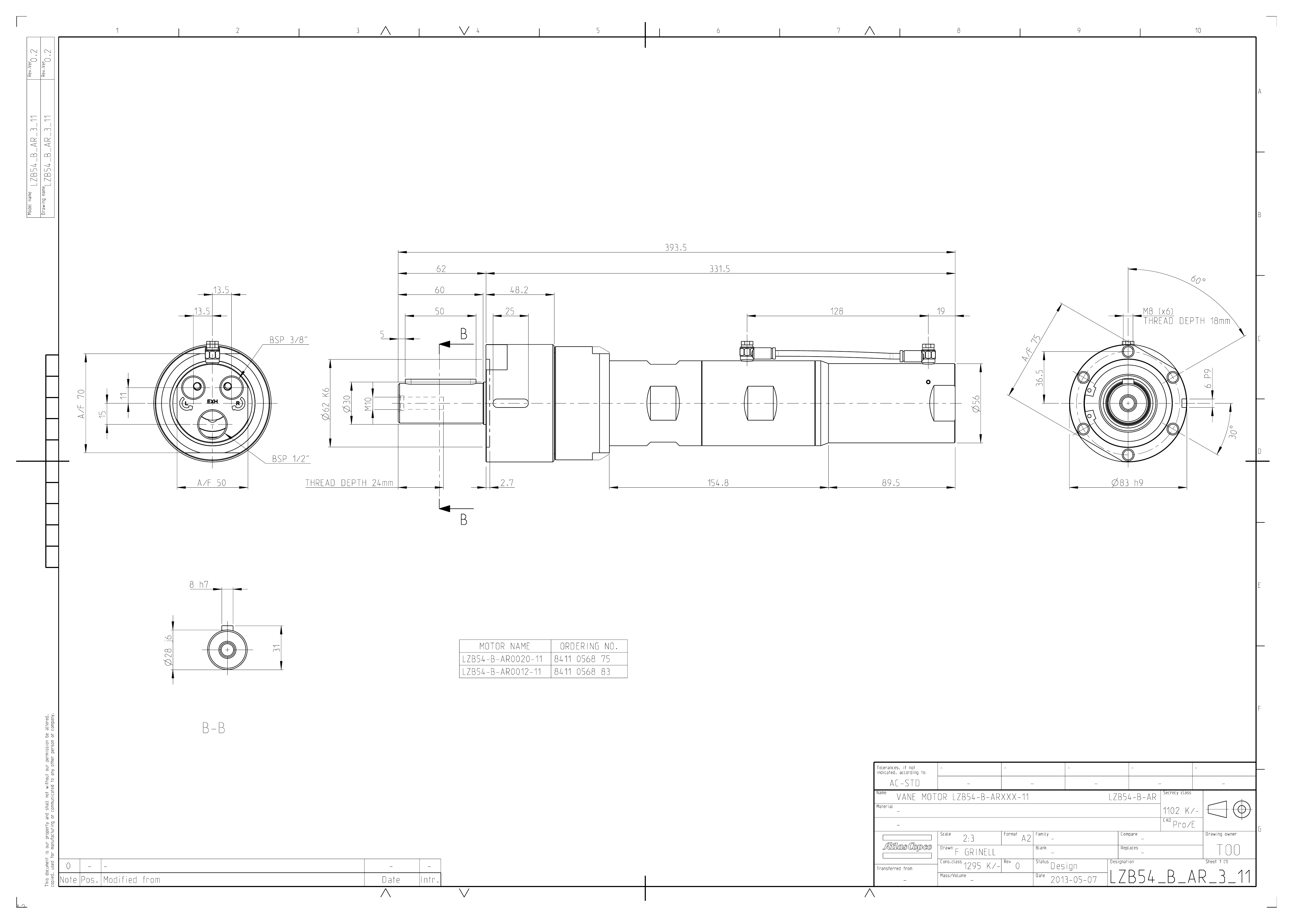 Atlas Copco LZB54-LB-AR0020-11 dimensional drawing