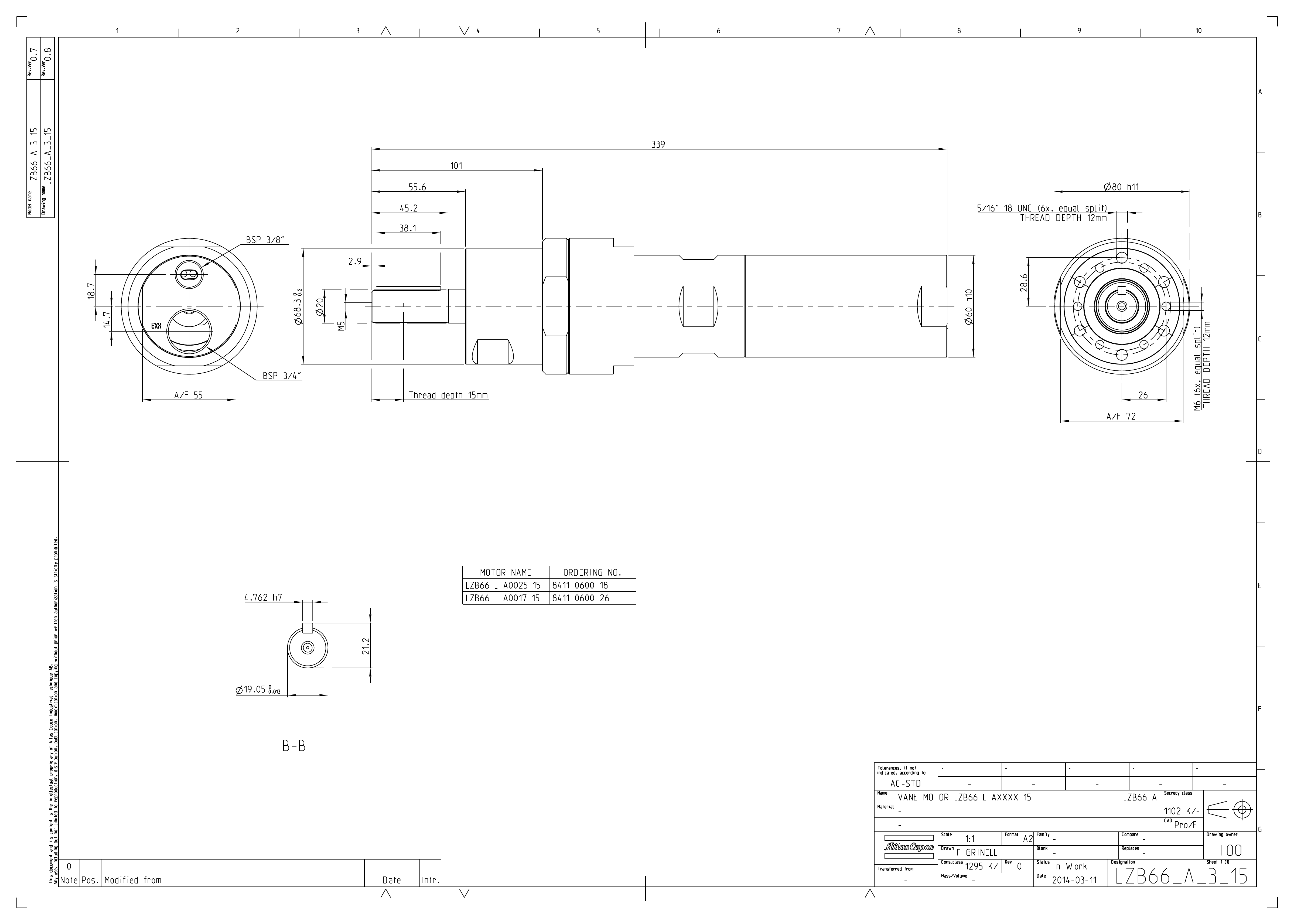 Atlas Copco LZB66-L-A0025-15 dimensional drawing