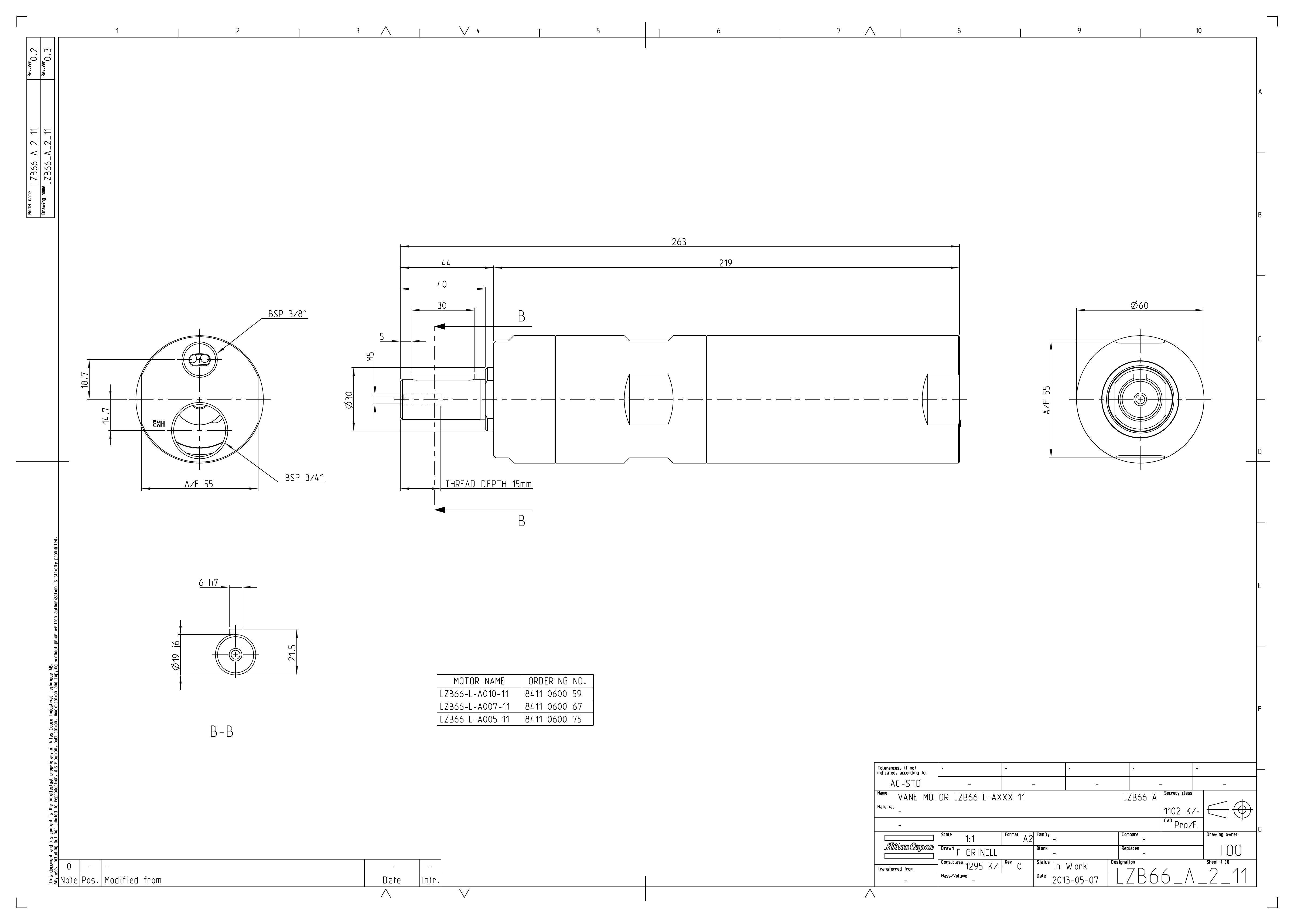 Atlas Copco LZB66-L-A007-11 dimensional drawing
