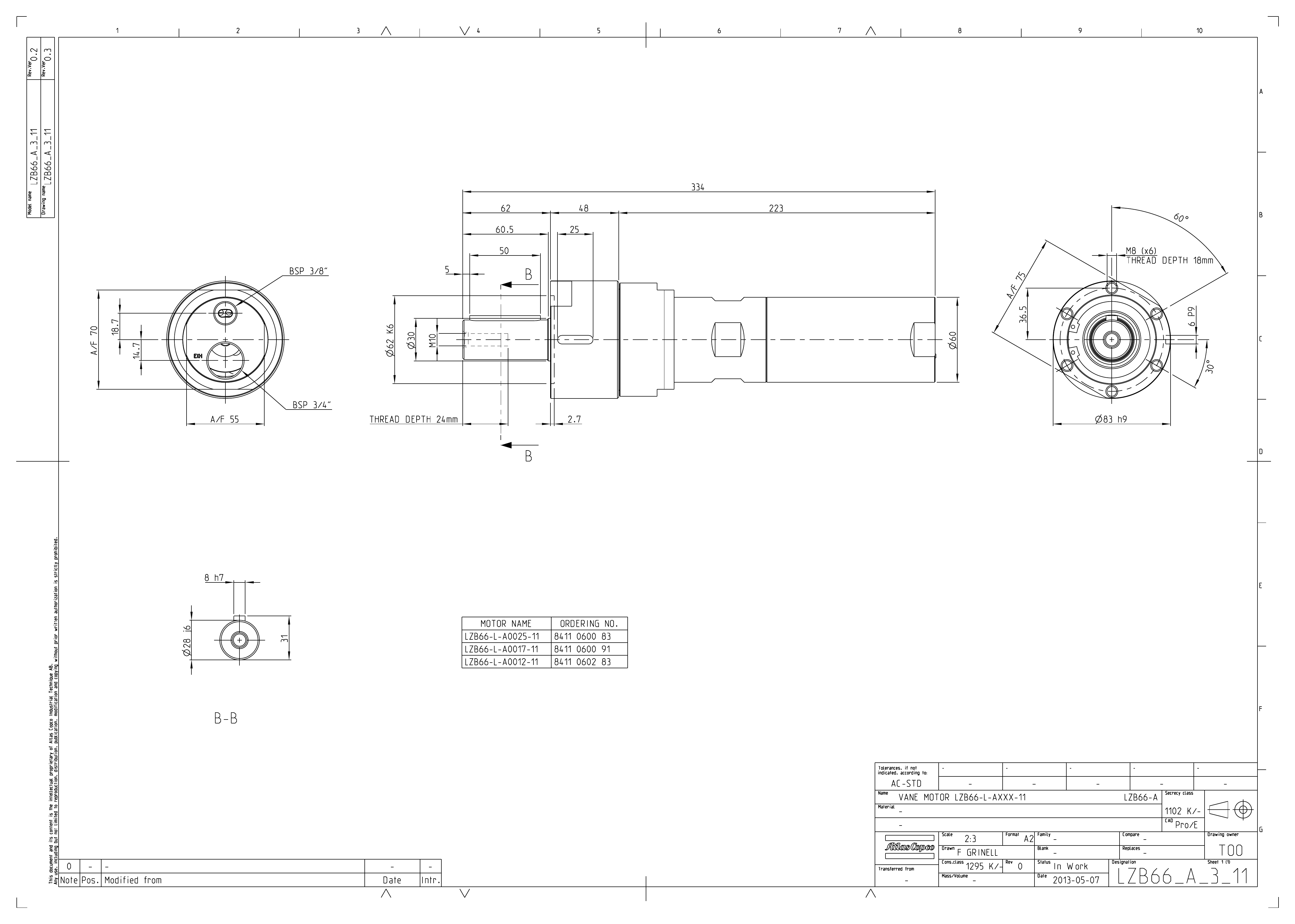 Atlas Copco LZB66-L-A0025-11 dimensional drawing
