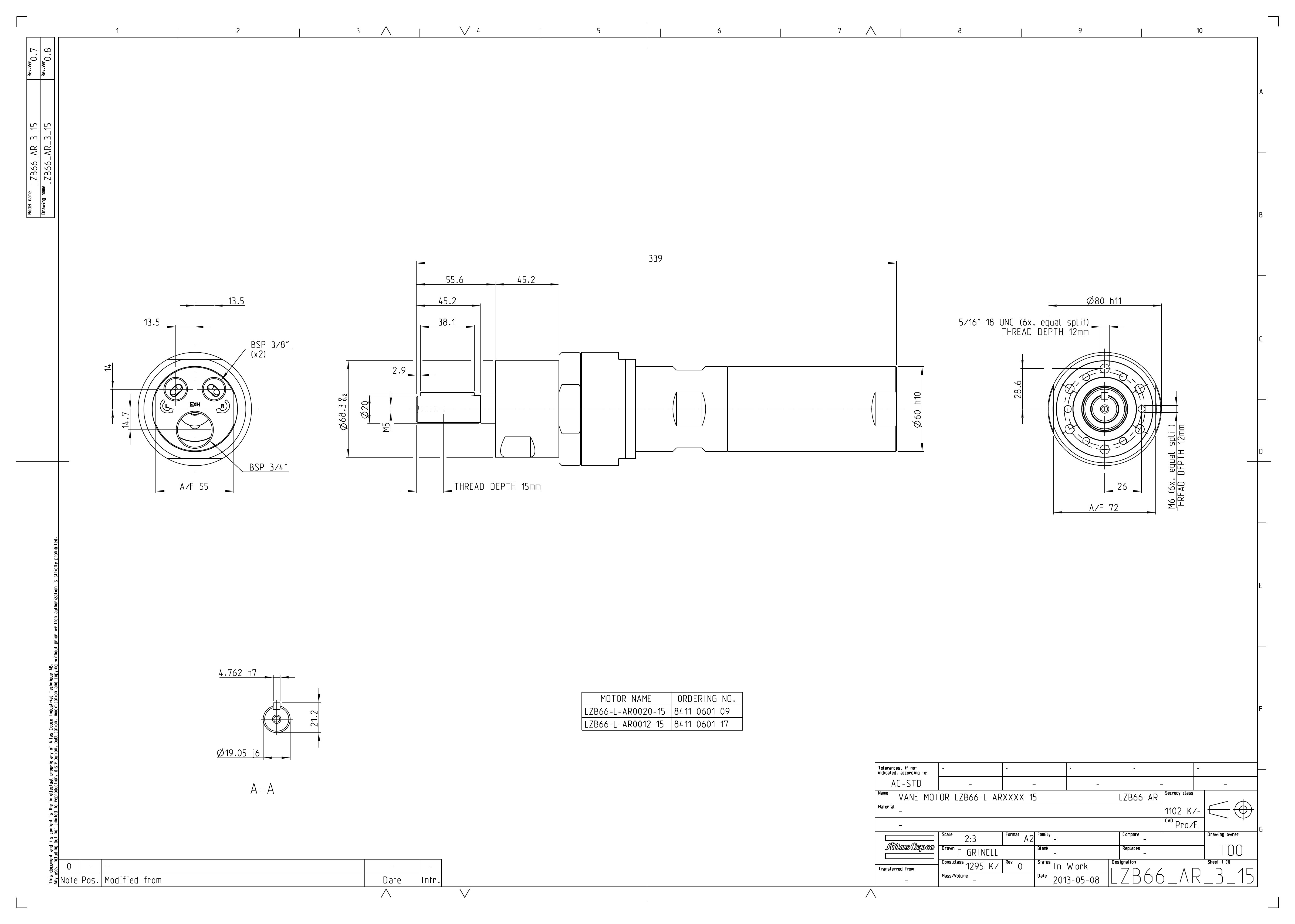 Atlas Copco LZB66-L-AR0020-15 dimensional drawing